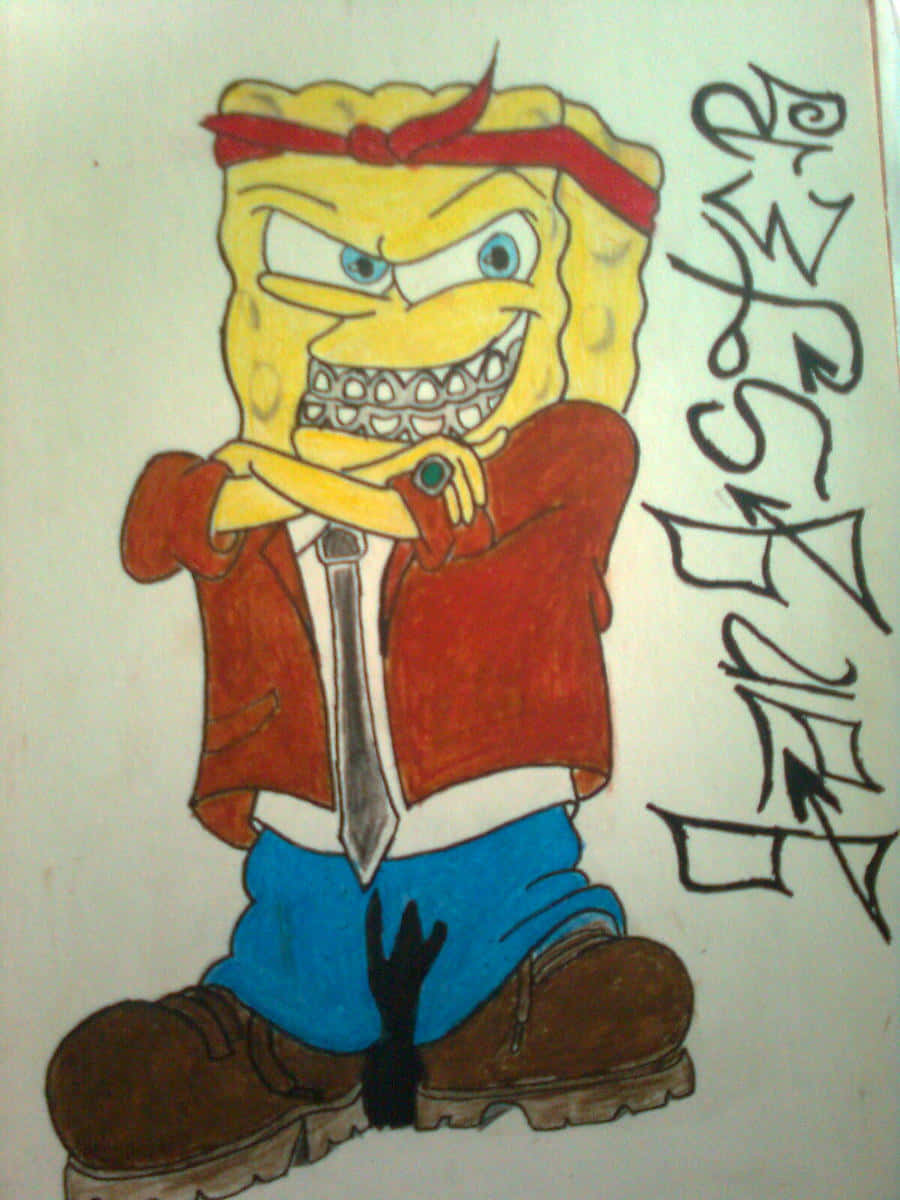 Gangster Spongebob, red headband, angry expression, SD Phone Wallpaper