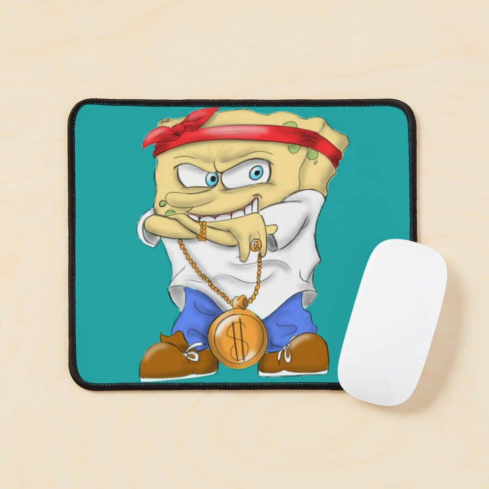 Gangster Spongebob, red bandana, gold chain, SD Desktop Wallpaper