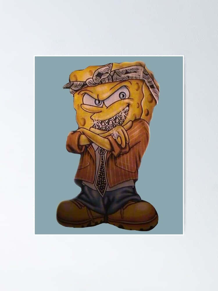 Gangster Spongebob, pinstripe suit, bandana, SD Phone Wallpaper