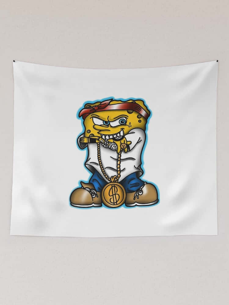 Gangster Spongebob, red bandana, gold chains, SD Phone Wallpaper