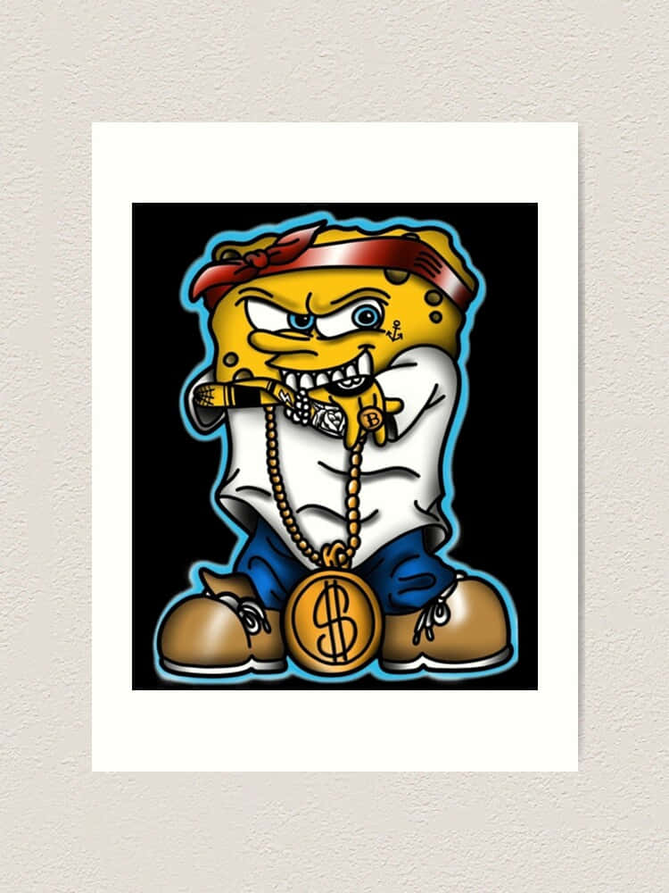 Gangster Spongebob, red bandana, gold chains, SD Phone Wallpaper