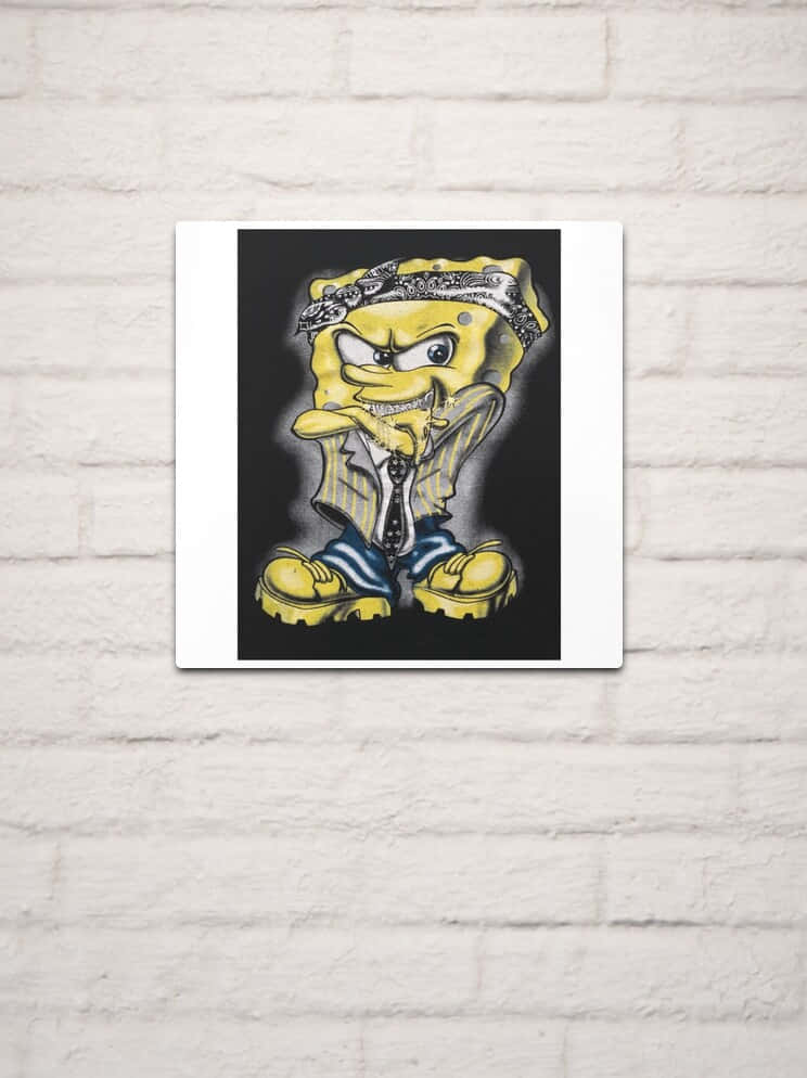 Gangster Spongebob, pinstripe suit, bandana, SD Phone Wallpaper