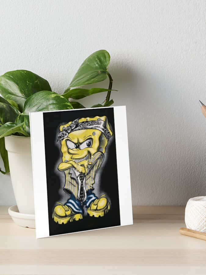 Gangster Spongebob, yellow sponge character, punk outfit, SD Phone Wallpaper