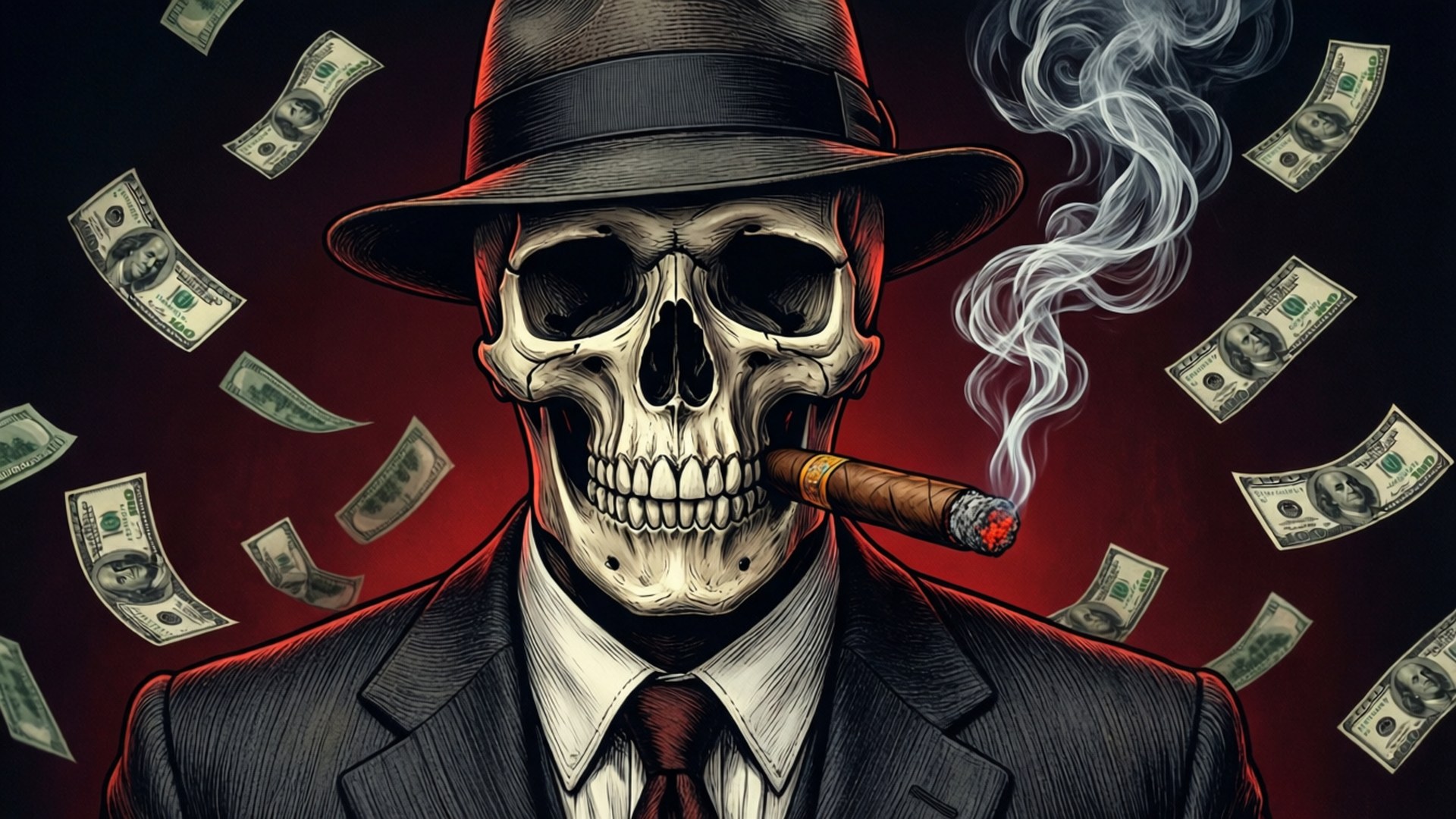 skull, fedora, suit, Full HD Desktop Wallpaper