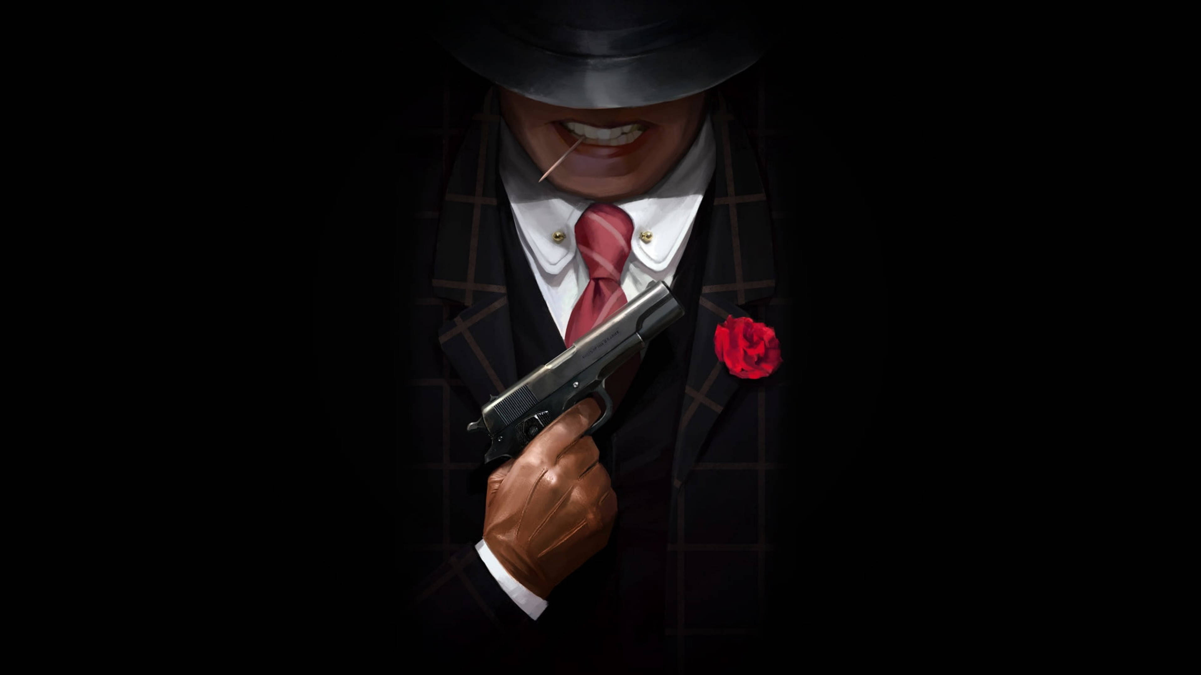 fedora, gloves, pistol, 4K Desktop Wallpaper