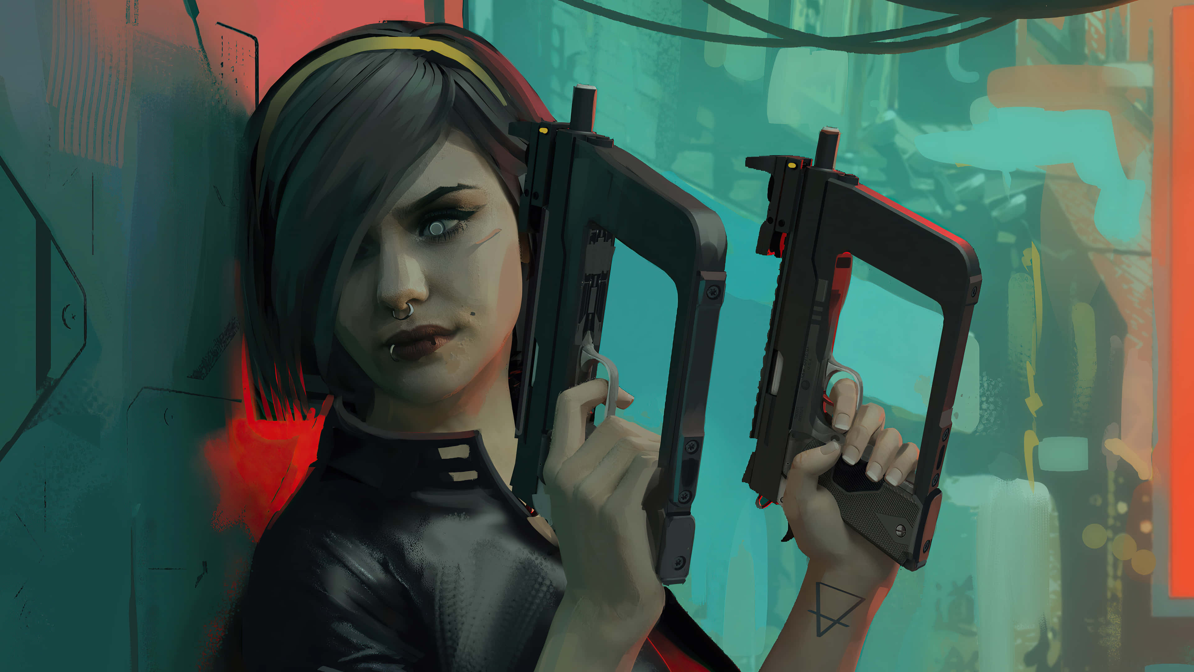 Gangsters With Guns, cyberpunk woman, short dark hair, 4K Desktop Wallpaper