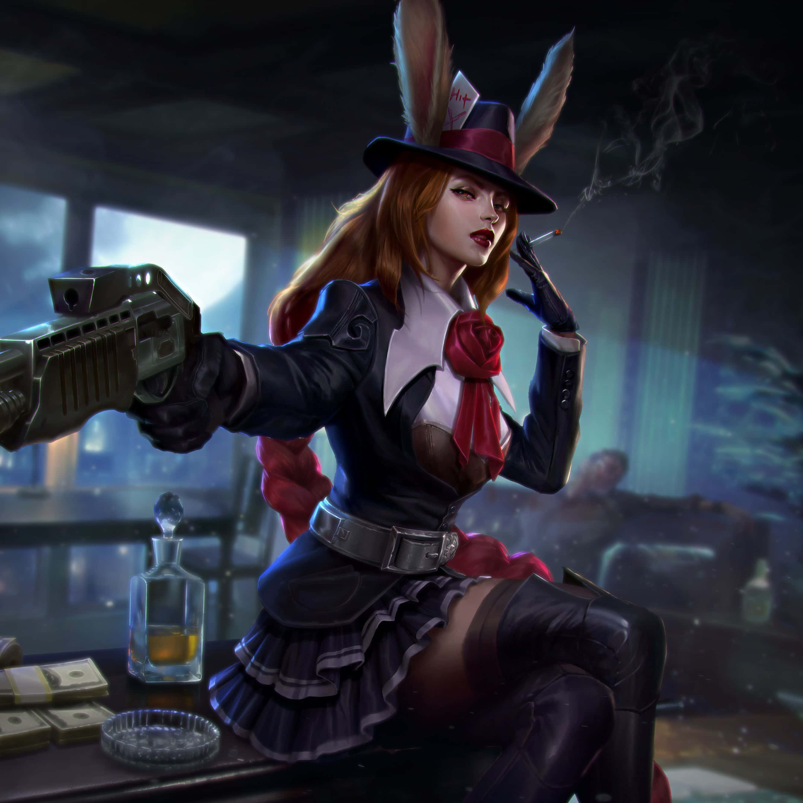 Gangsters With Guns, femme fatale, rabbit-themed hat, 2K Desktop Wallpaper