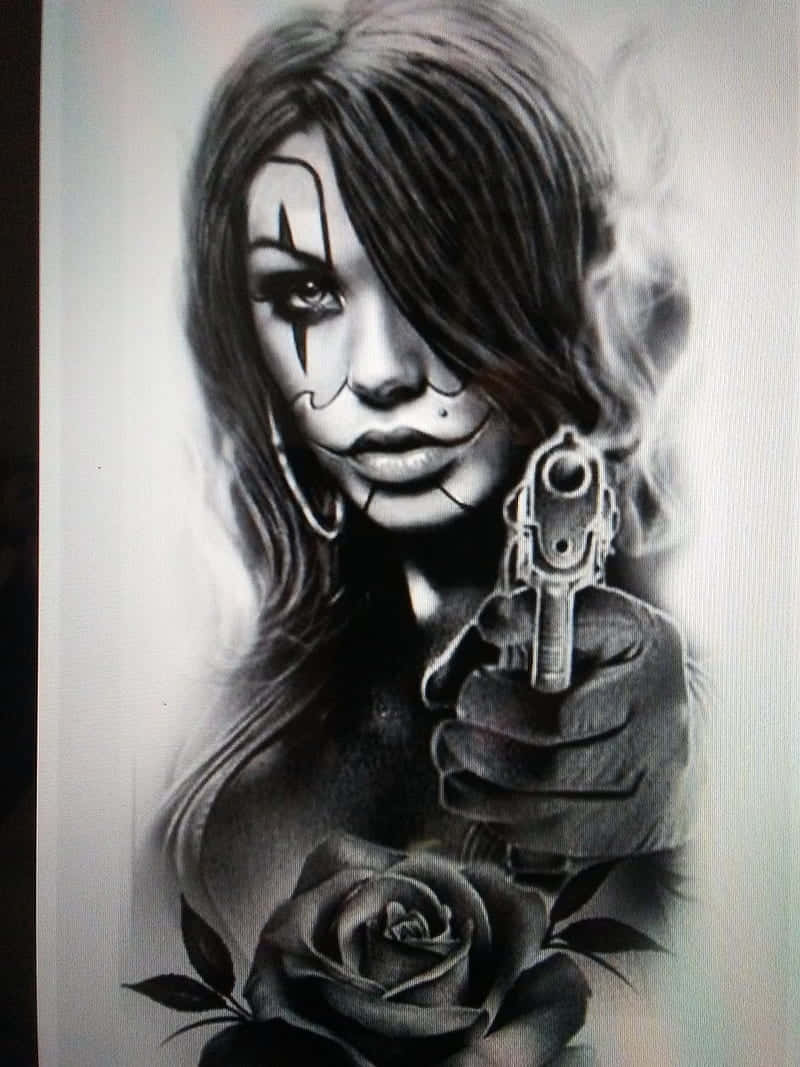 Gangsters With Guns, clown makeup, smoking pistol, SD Phone Wallpaper