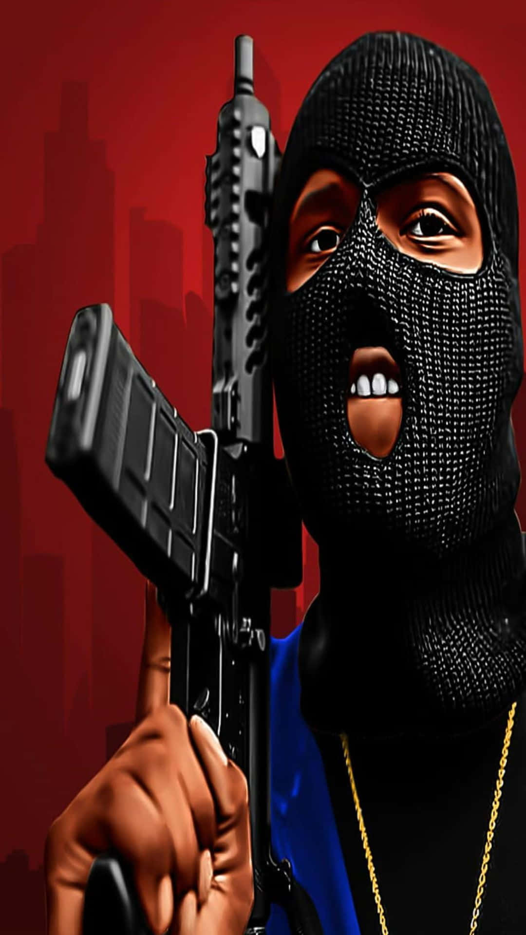 Gangsters With Guns, black balaclava, rifle, Full HD Phone Wallpaper