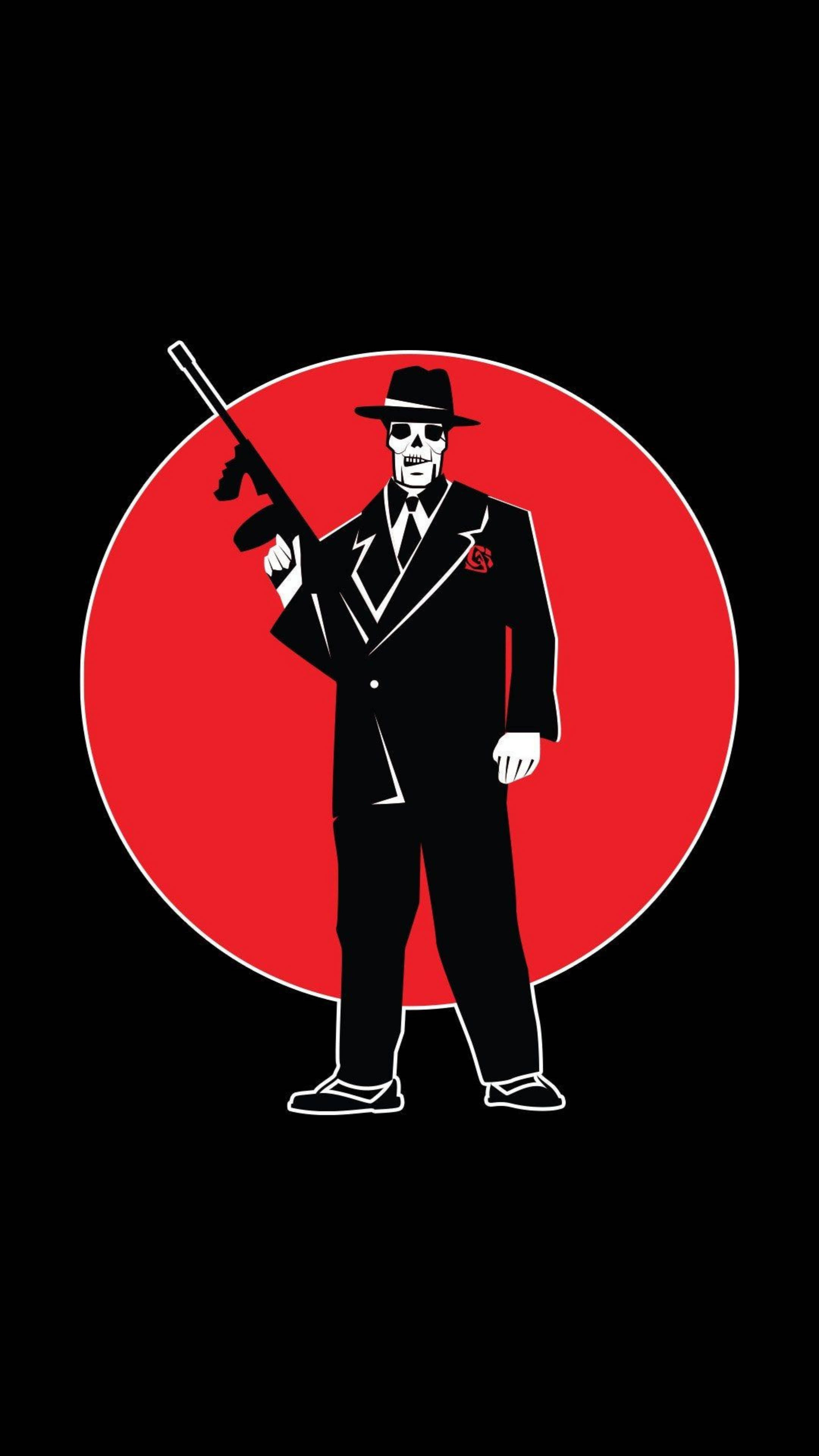skeleton gangster, skull-faced man, suit and fedora, 4K Phone Wallpaper