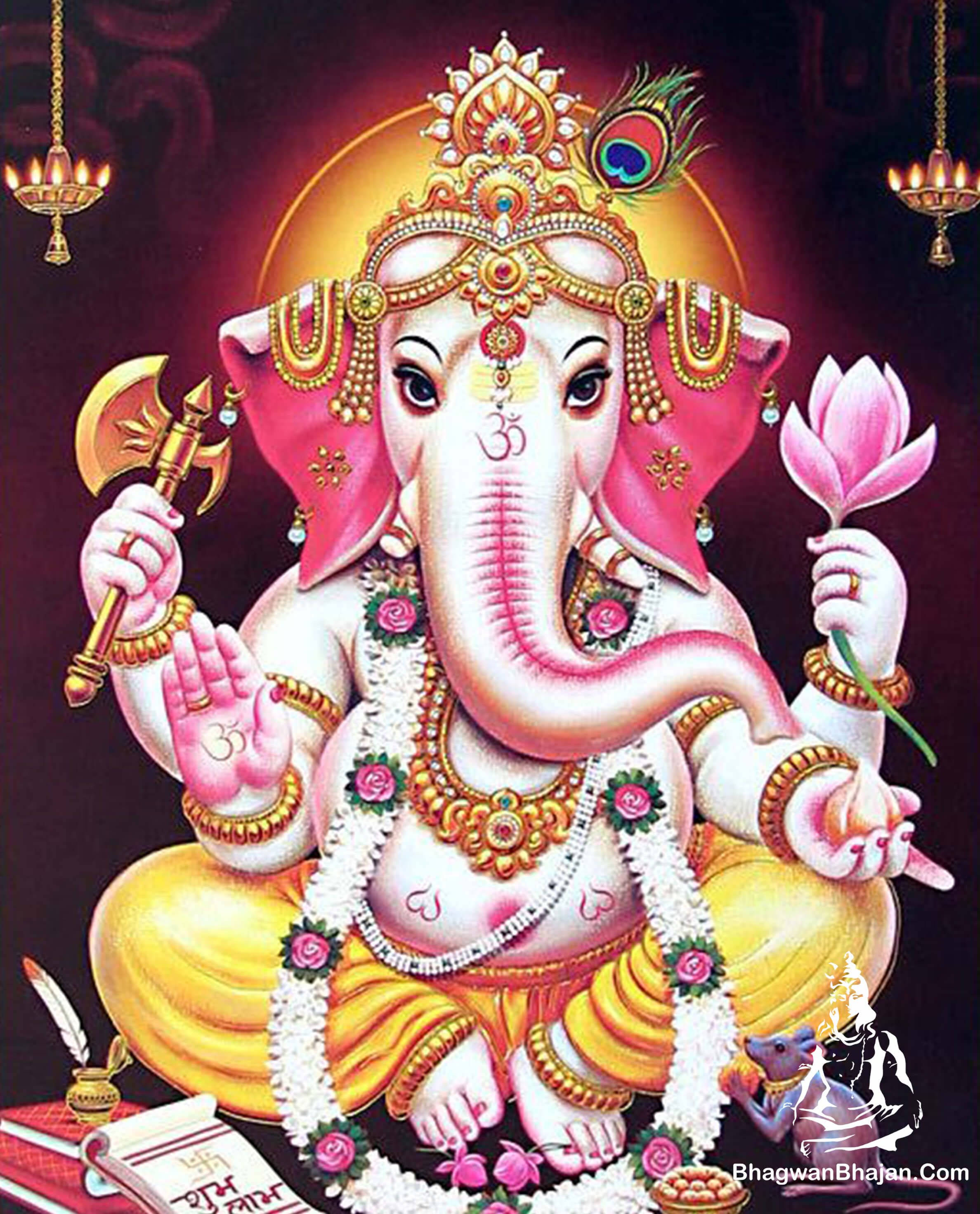 Ganpati, golden jewelry, pink attire, 2K Phone Wallpaper