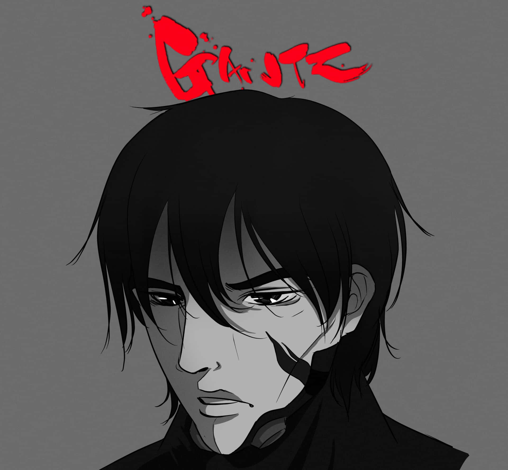 Gantz Kei Kurono, black hair, red graffiti text, Full HD Desktop Wallpaper