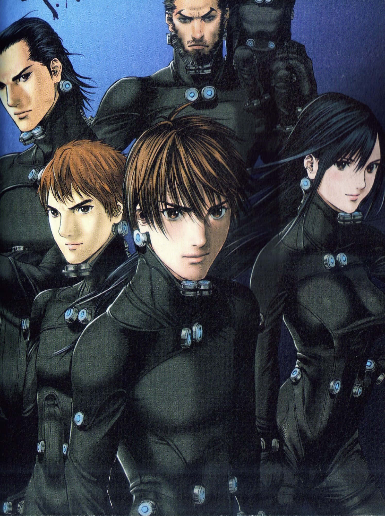 Gantz, black tactical gear, blue accents, Full HD Phone Wallpaper