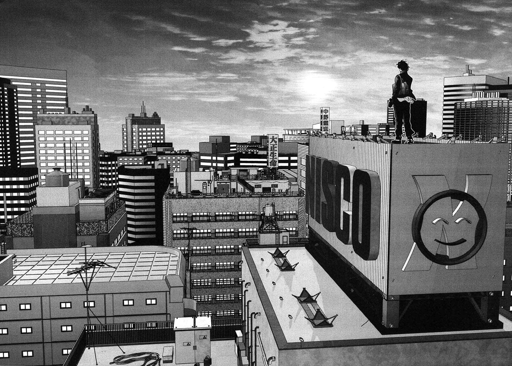Gantz Kei Kurono, smiley logo, rooftop, HD Desktop Wallpaper