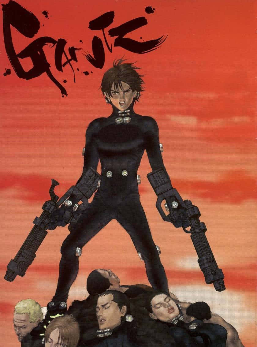 Gantz Kei Kurono, black armor, fiery orange sky, SD Phone Wallpaper