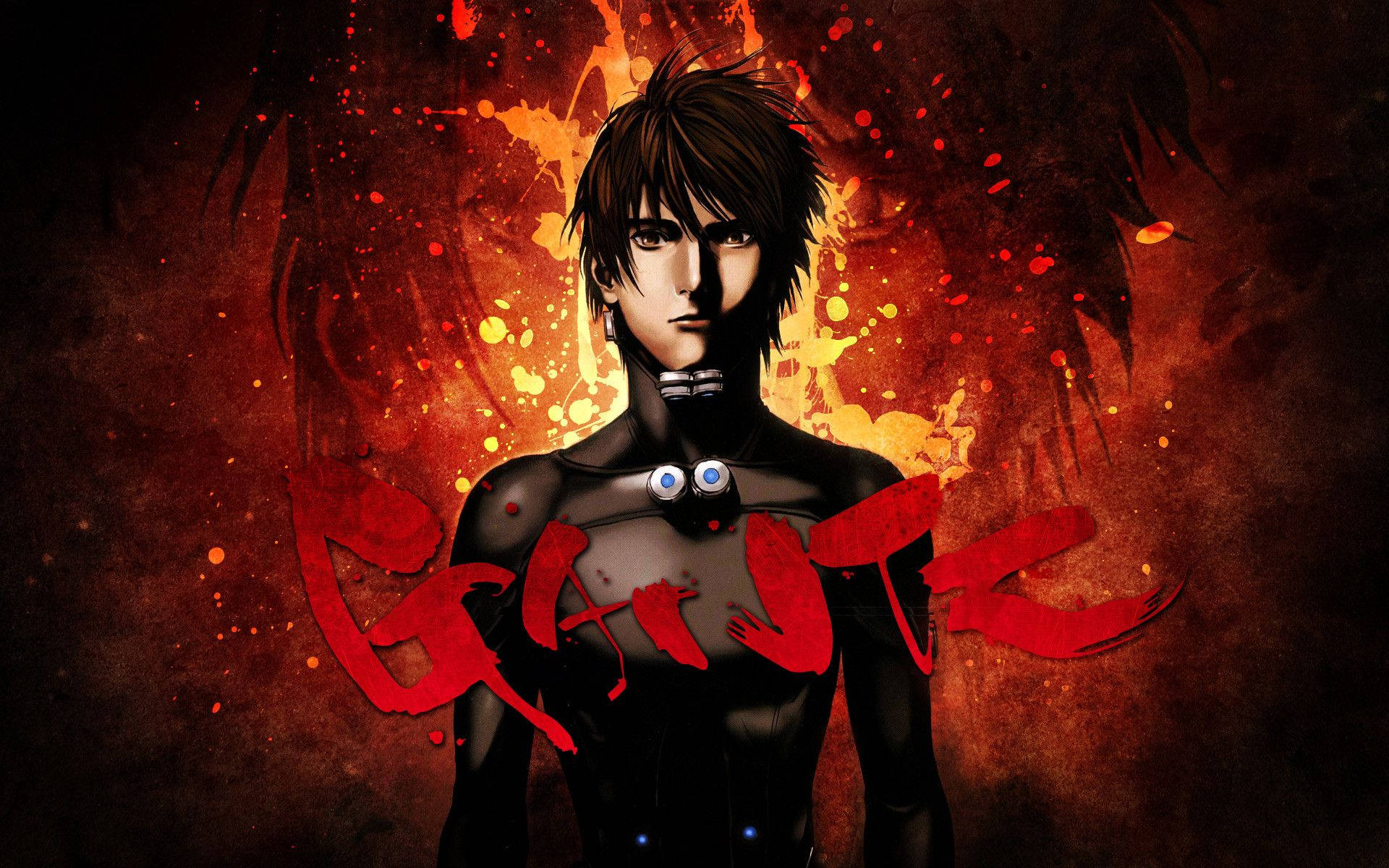 Gantz, flaming poster, dark-haired anime character, Full HD Desktop Wallpaper