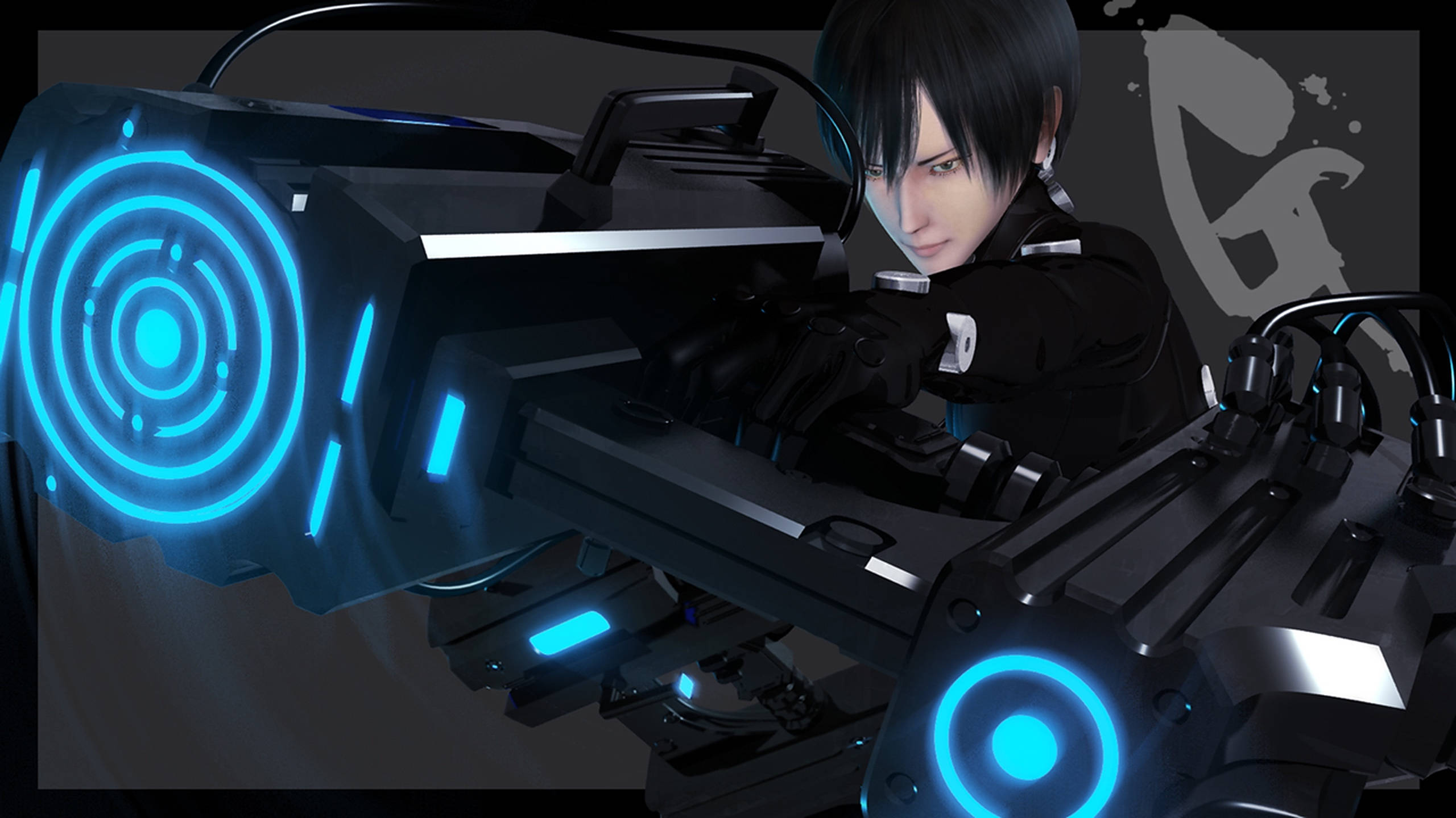 Gantz, futuristic gun, glowing blue, 2K Desktop Wallpaper