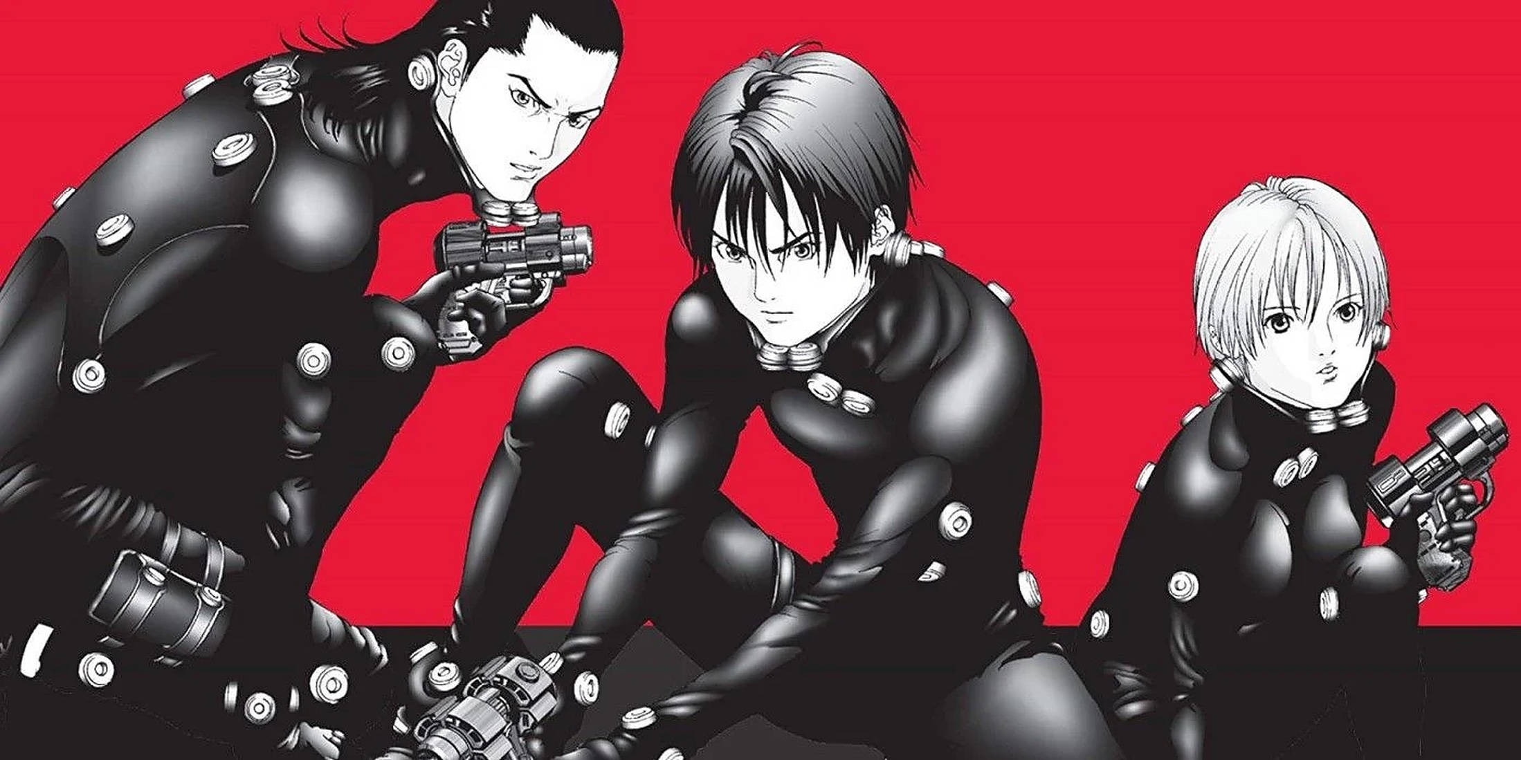 Gantz, black tactical gear, three anime characters, Full HD Desktop Wallpaper