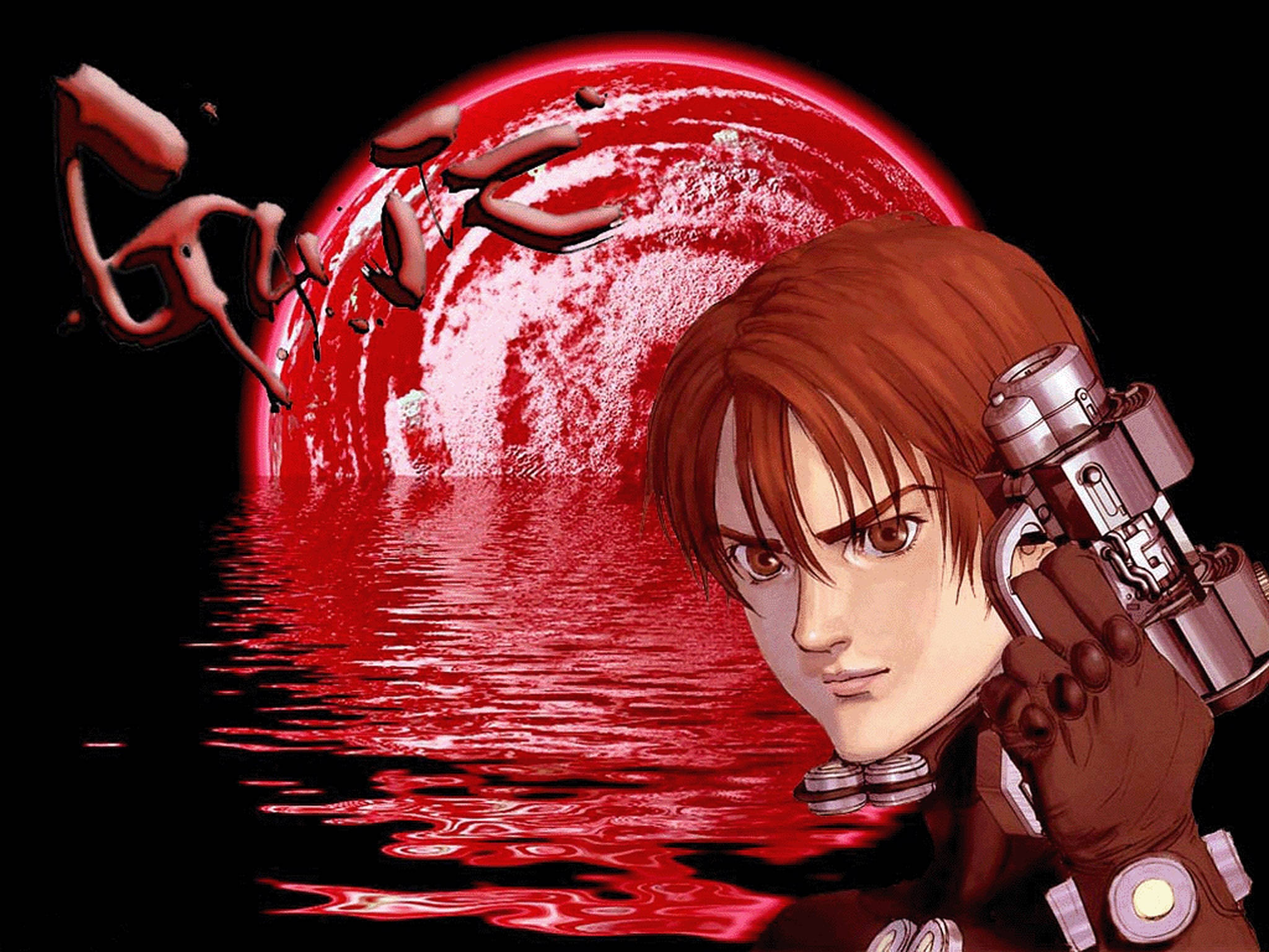 Gantz, Red Moon, futuristic pistol, Full HD Desktop Wallpaper