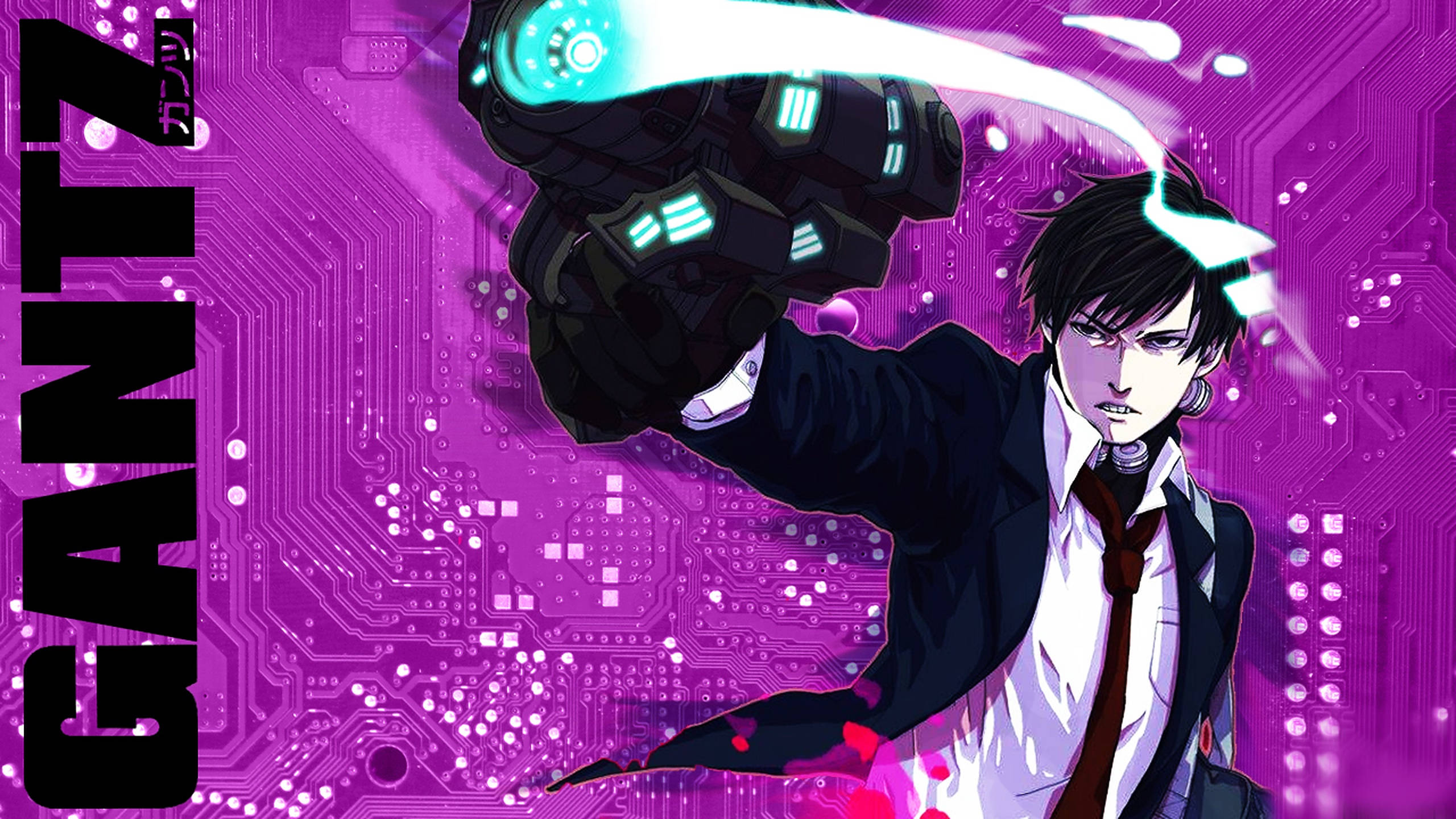 Gantz, purple, cybernetic arm, 2K Desktop Wallpaper
