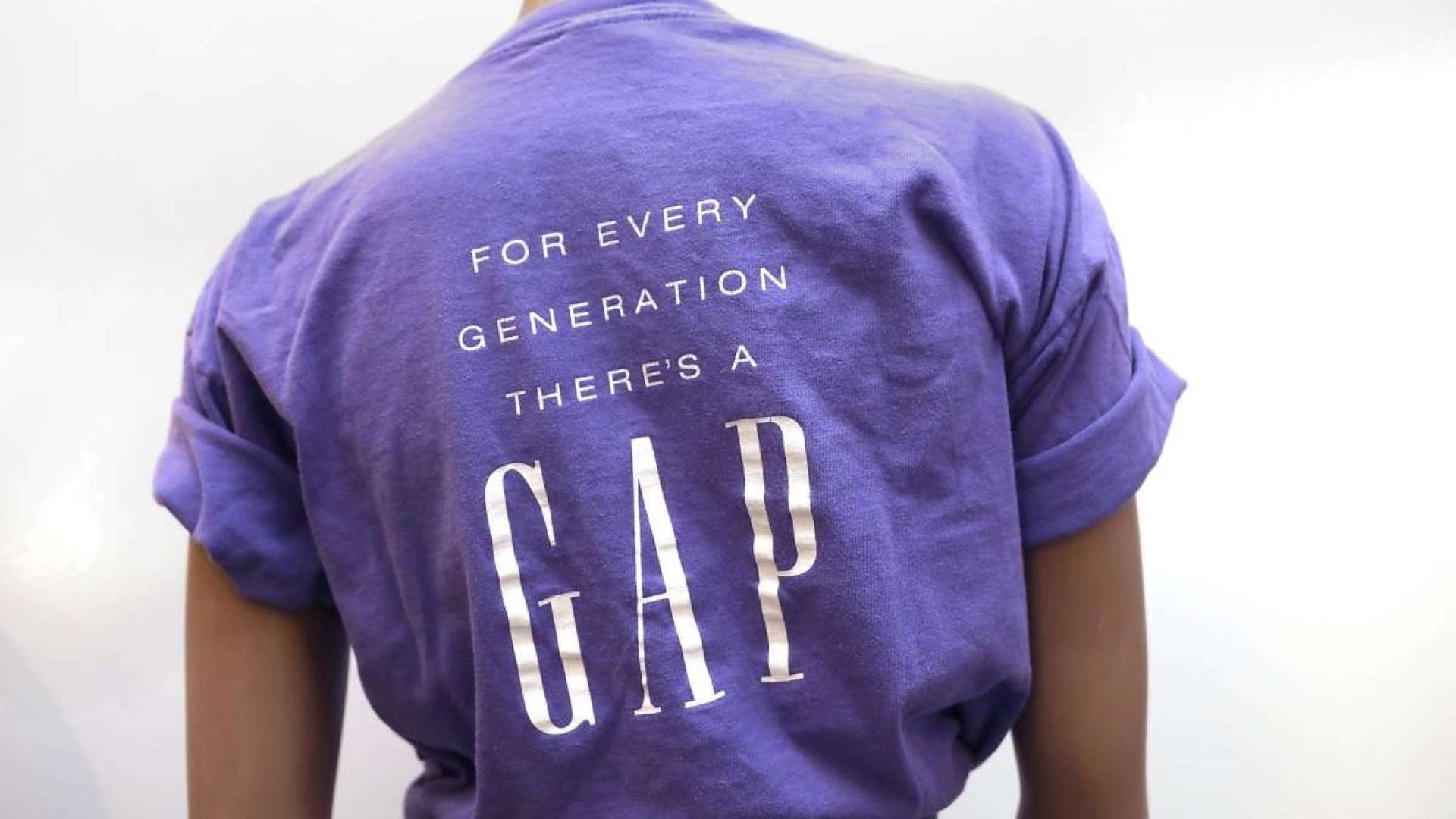 Gap, purple Gap t-shirt, white slogan text, Full HD Desktop Wallpaper