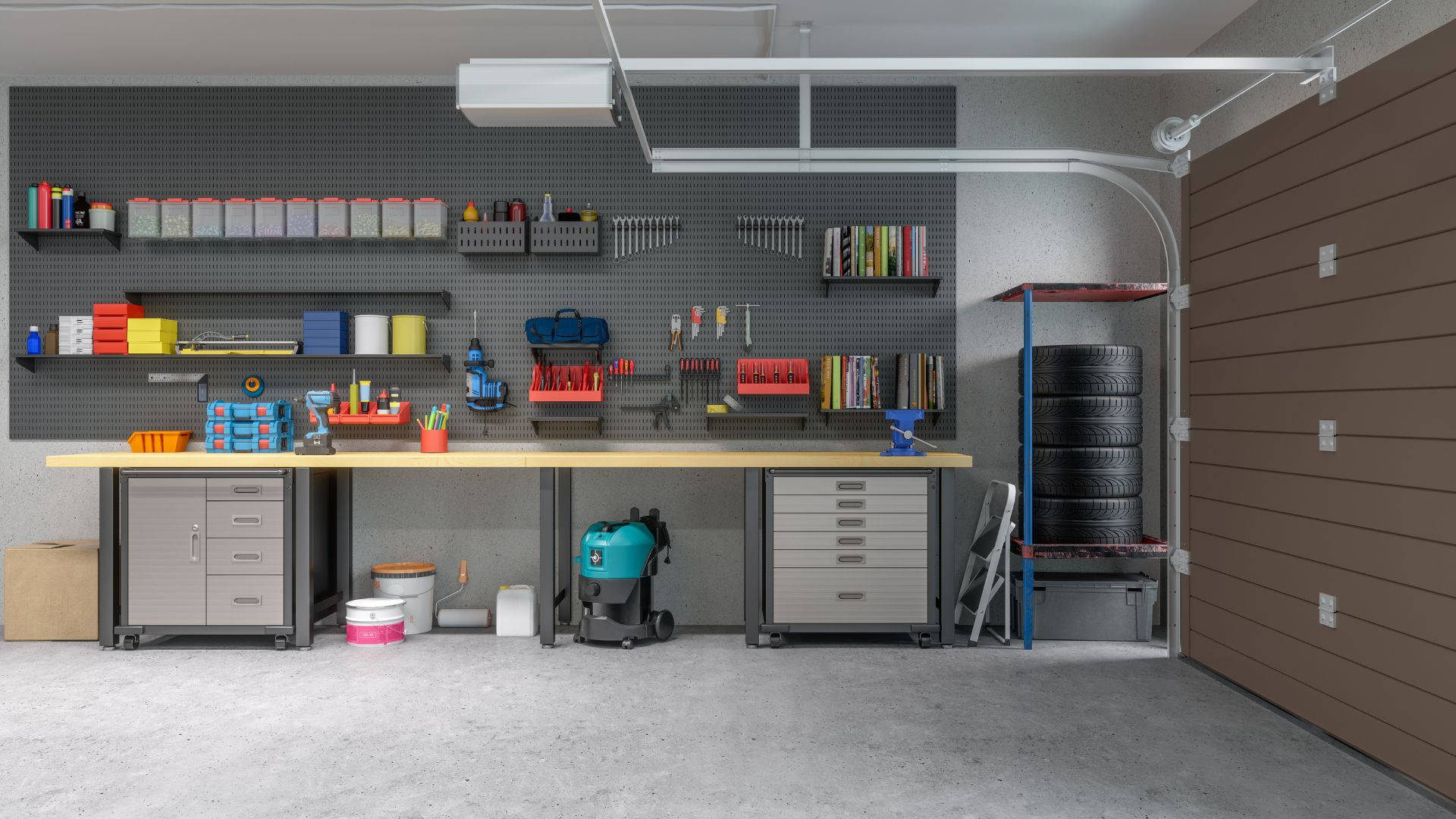 Modern Garage, storage room, repair tools, Full HD Desktop Wallpaper