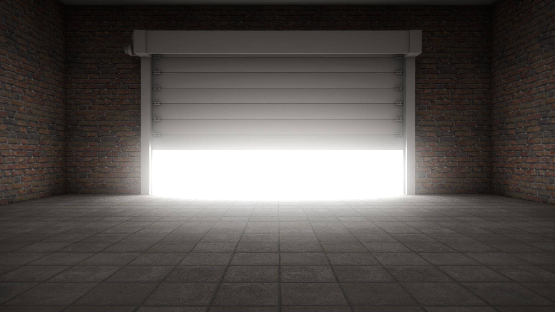 old empty garage door, dim brick-walled garage, partially open roller door, Full HD Desktop Wallpaper