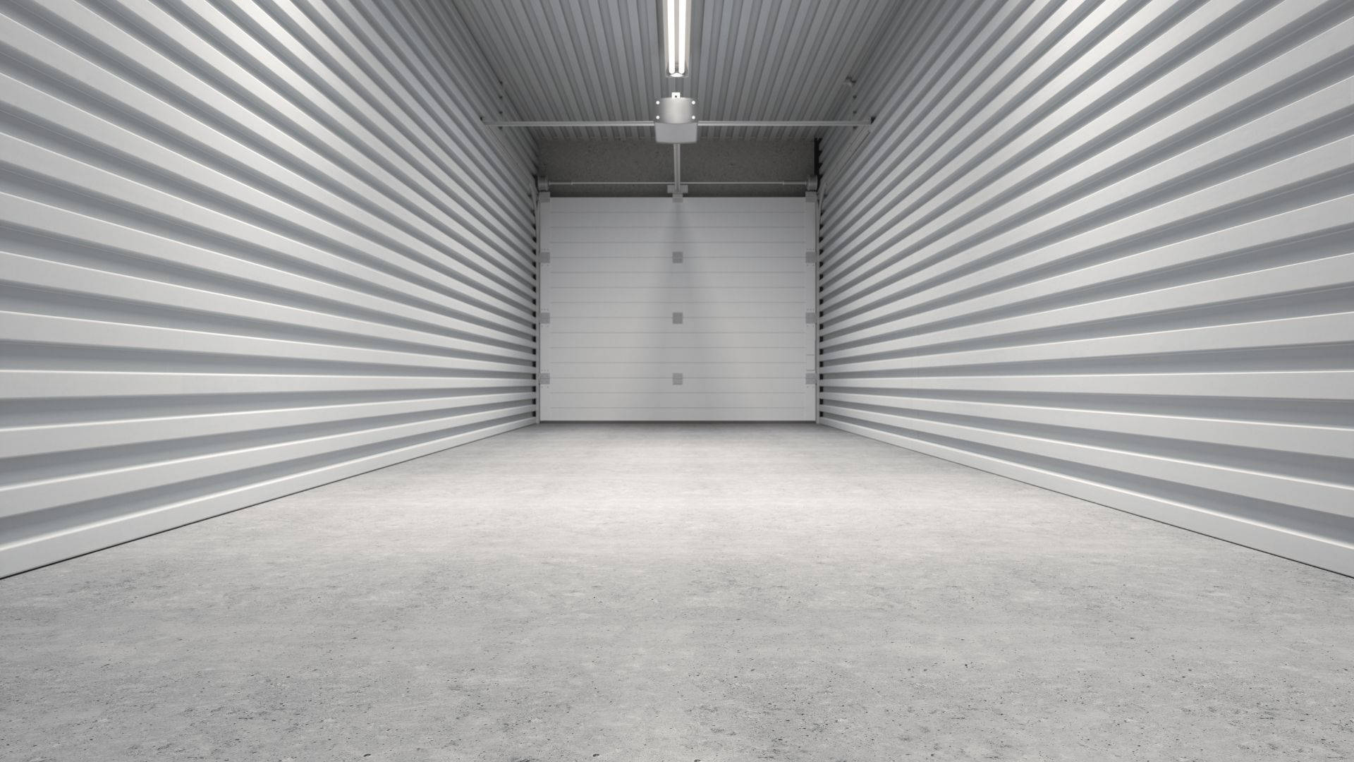 minimalist white aesthetic, white corrugated metal storage unit, concrete floor, Full HD Desktop Wallpaper