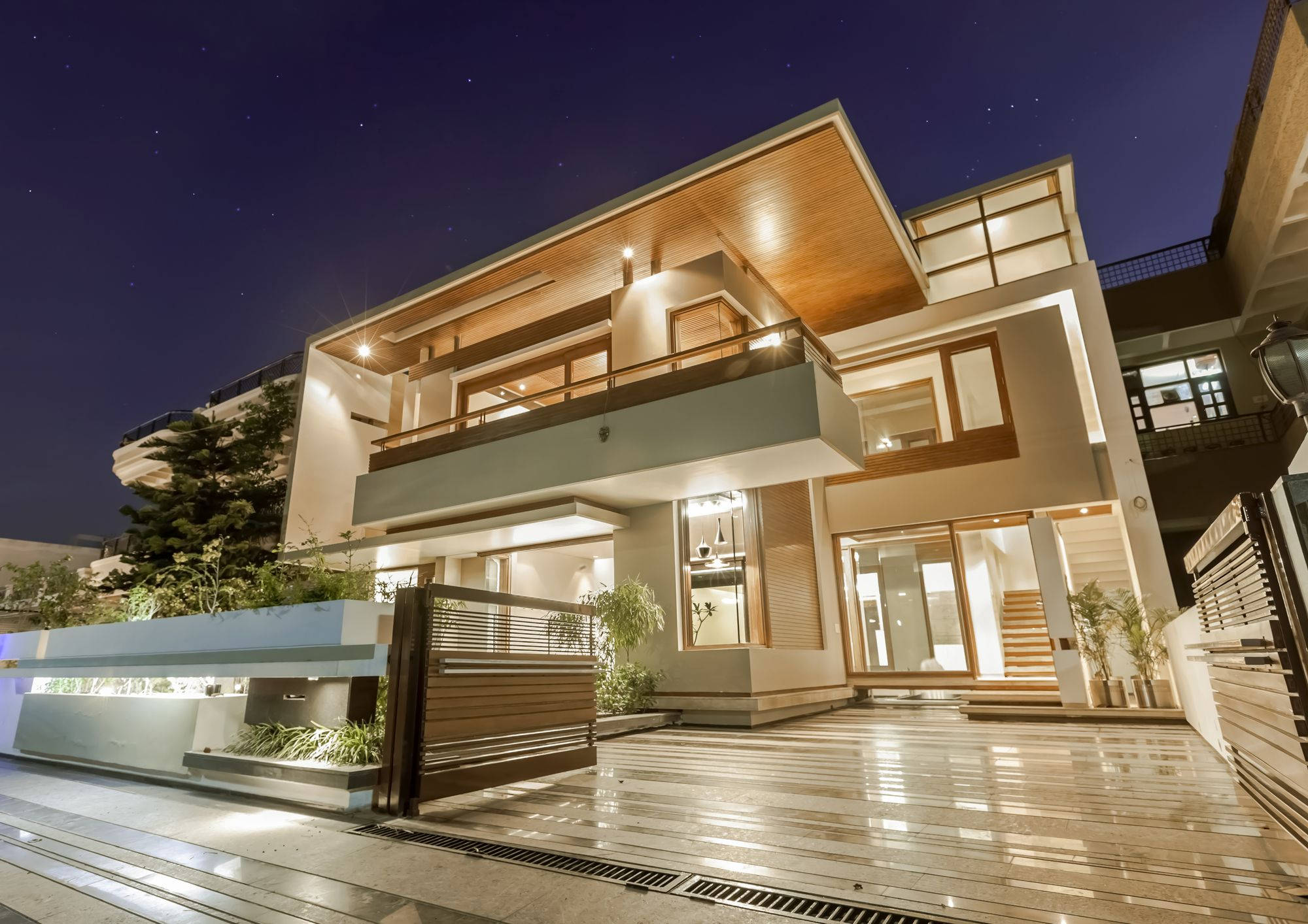 Modern House, garage, two-story house, Full HD Desktop Wallpaper