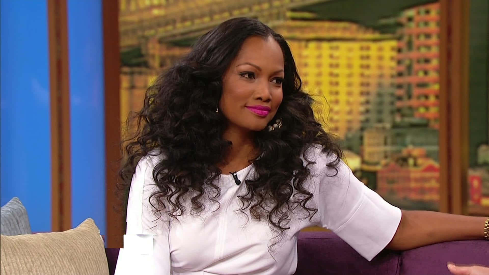 Garcelle Beauvais, voluminous dark curls, bright pink lipstick, Full HD Desktop Wallpaper