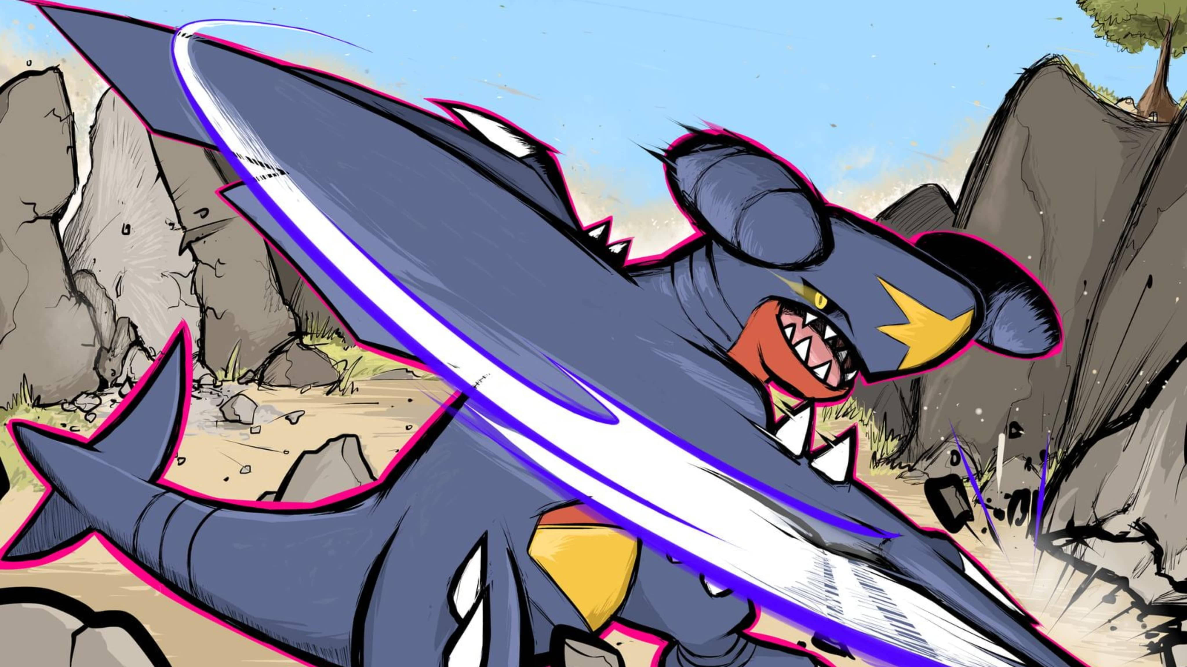 Garchomp, dark blue, shark-like, 4K Desktop Wallpaper