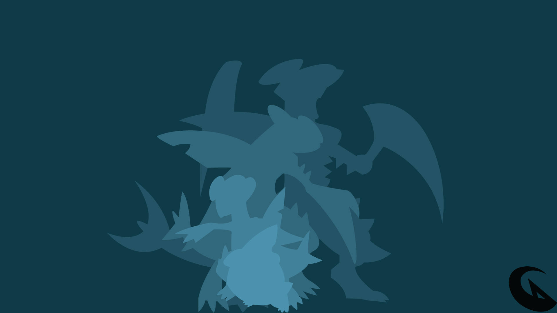Garchomp, blue silhouette, dragon-like creature, Full HD Desktop Wallpaper