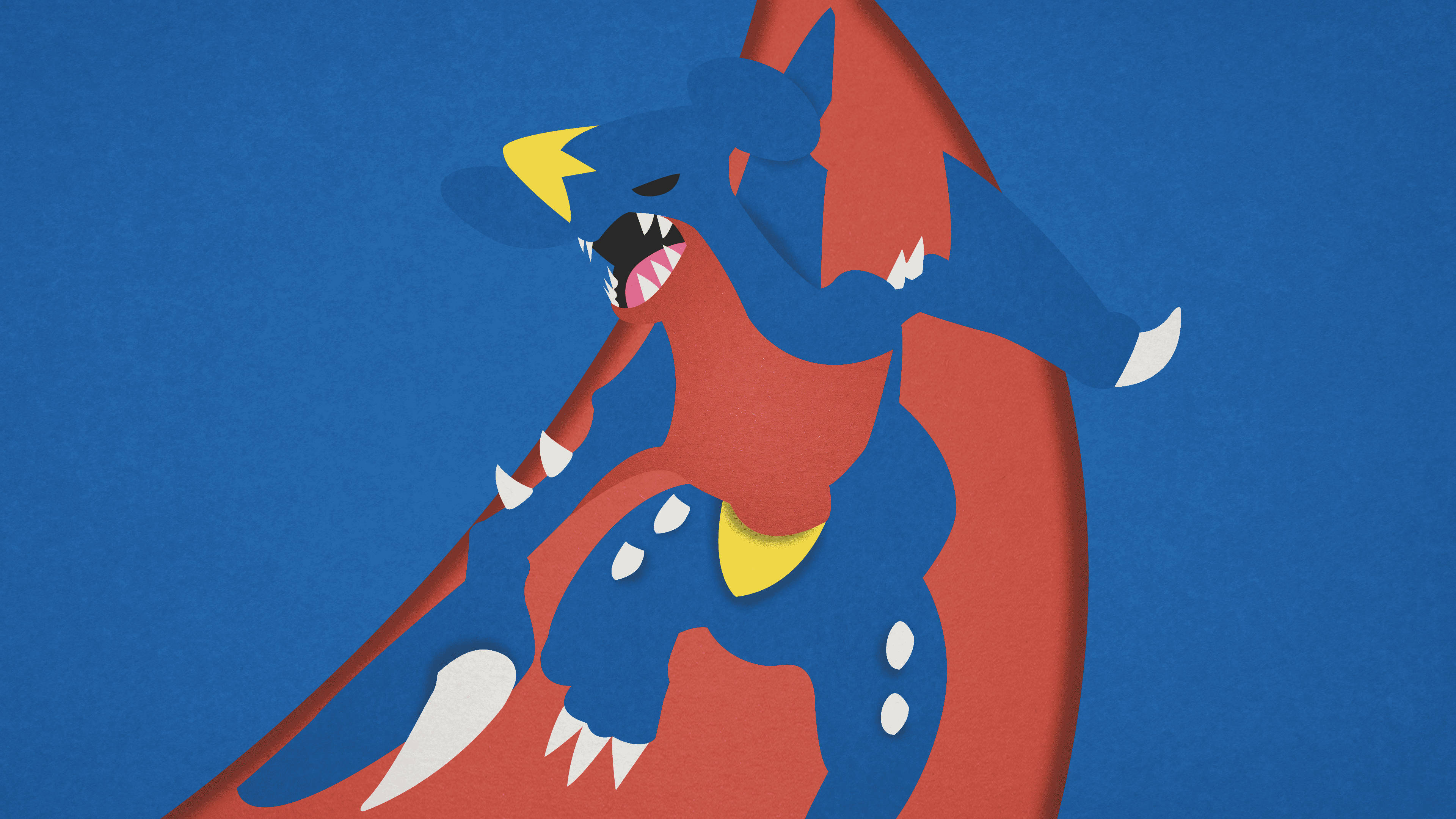 Garchomp, blue and red dragon, yellow accents, 4K Desktop Wallpaper