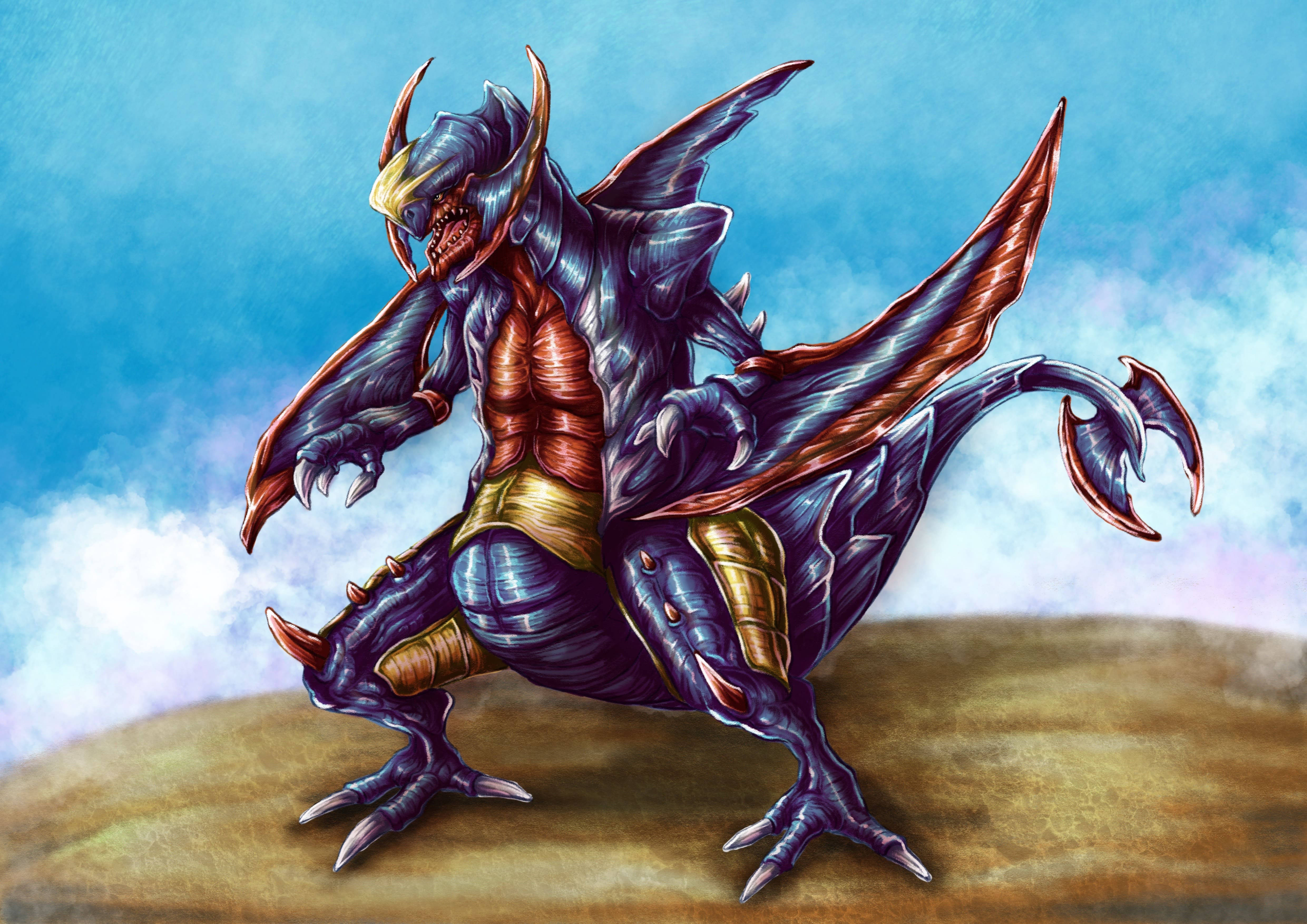Garchomp, purple, red wings, 4K Desktop Wallpaper