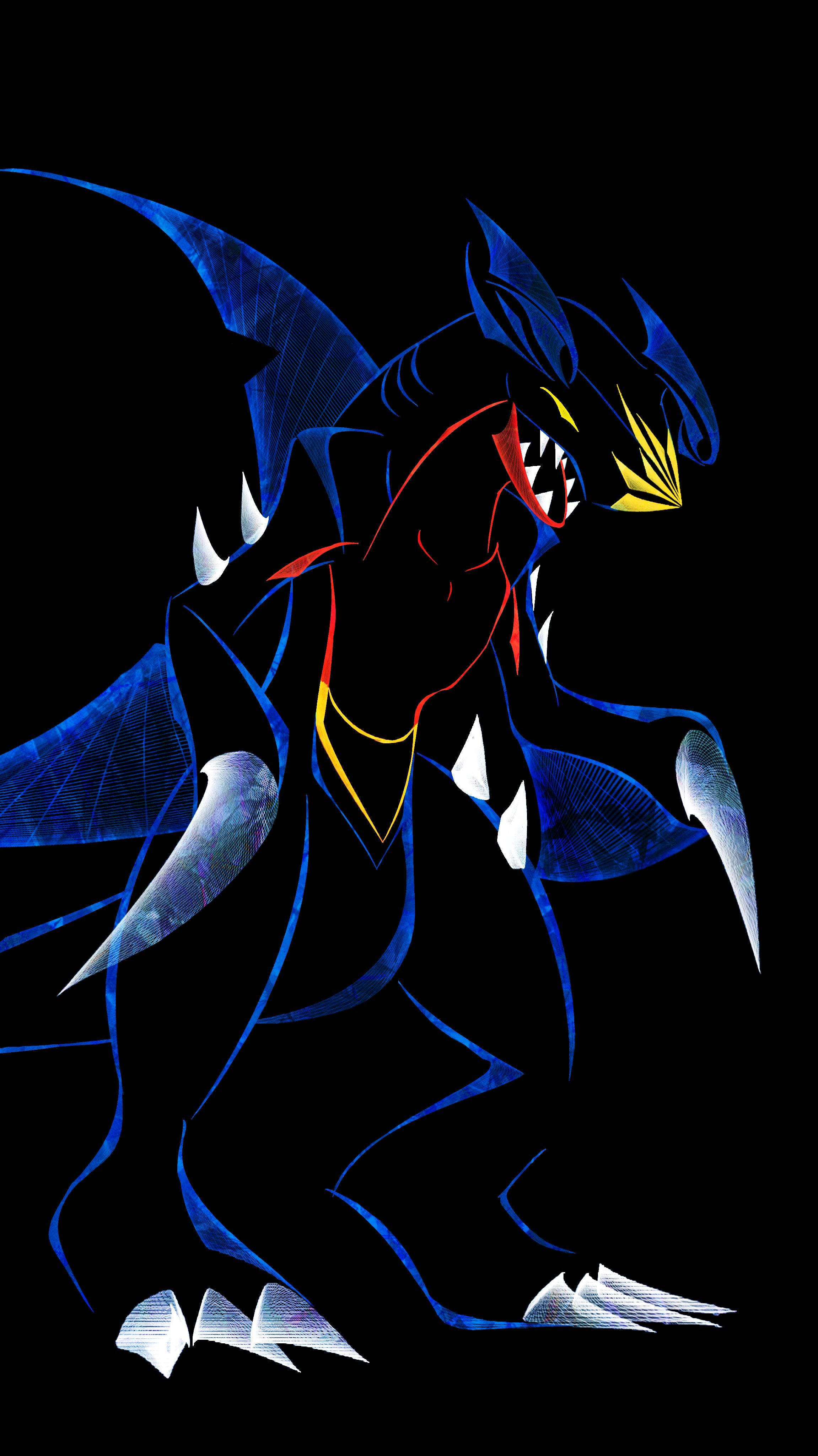 Garchomp, glowing neon, blue dragon, 4K Phone Wallpaper
