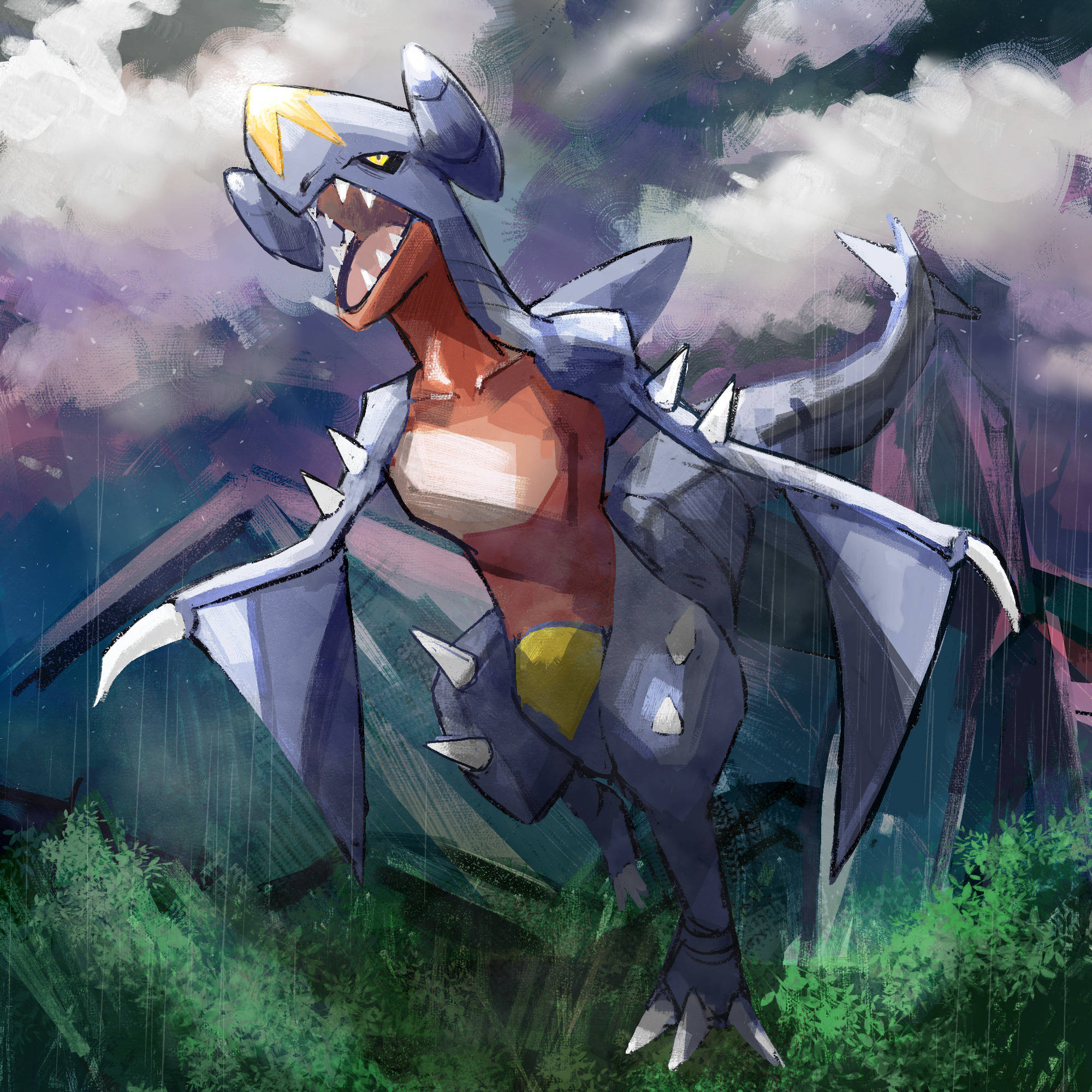 Garchomp, metallic dragon, spiked wings, Full HD Desktop Wallpaper