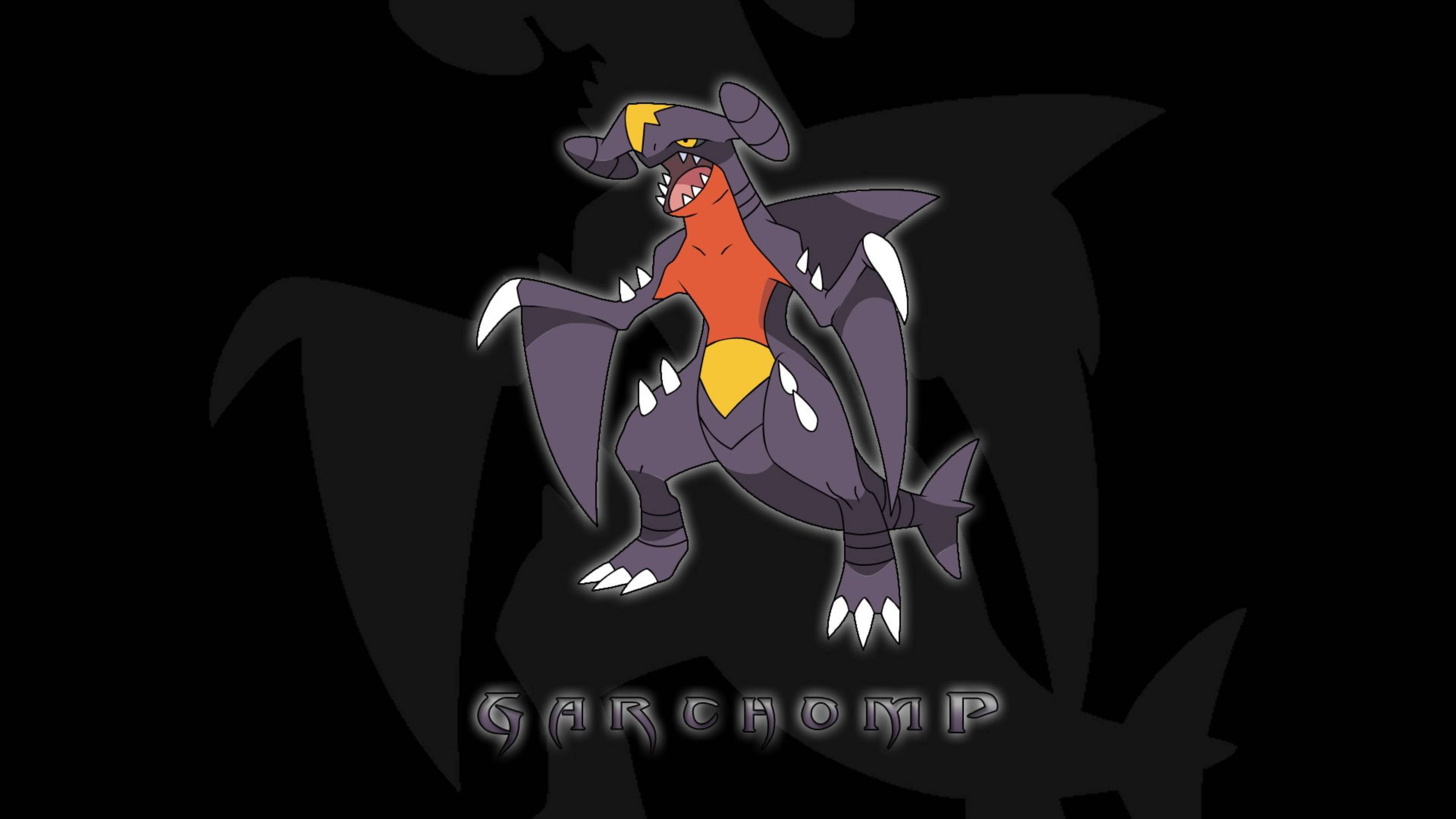 Garchomp, black, glowing outlines, 4K Desktop Wallpaper