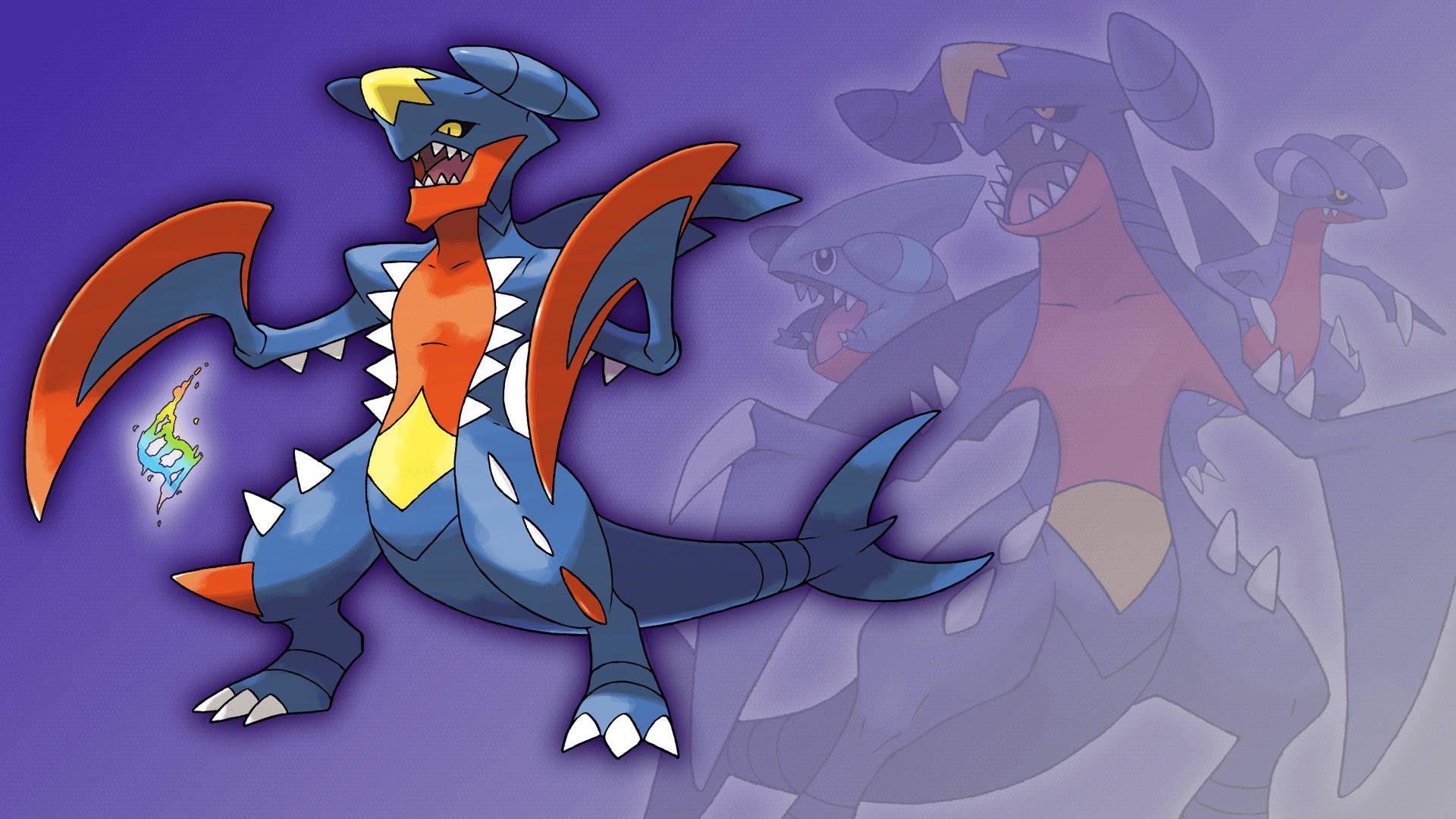Garchomp, blue and orange, dragon-like Pokémon, Full HD Desktop Wallpaper