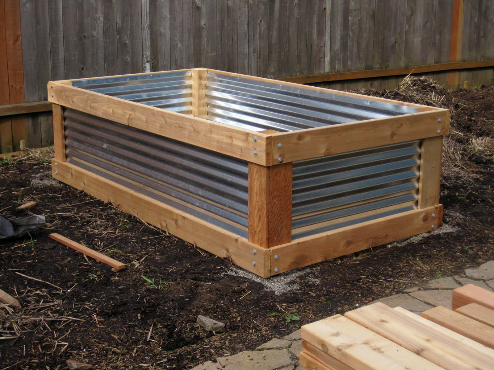 Garden Bed, wooden-framed raised garden bed, corrugated metal sides, HD Desktop Wallpaper