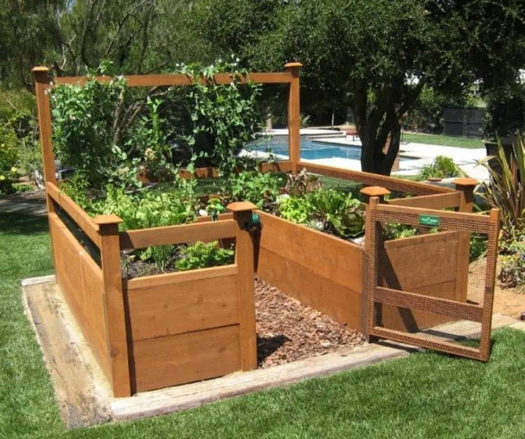 garden bed, wooden raised garden bed, trellis, SD Desktop Wallpaper