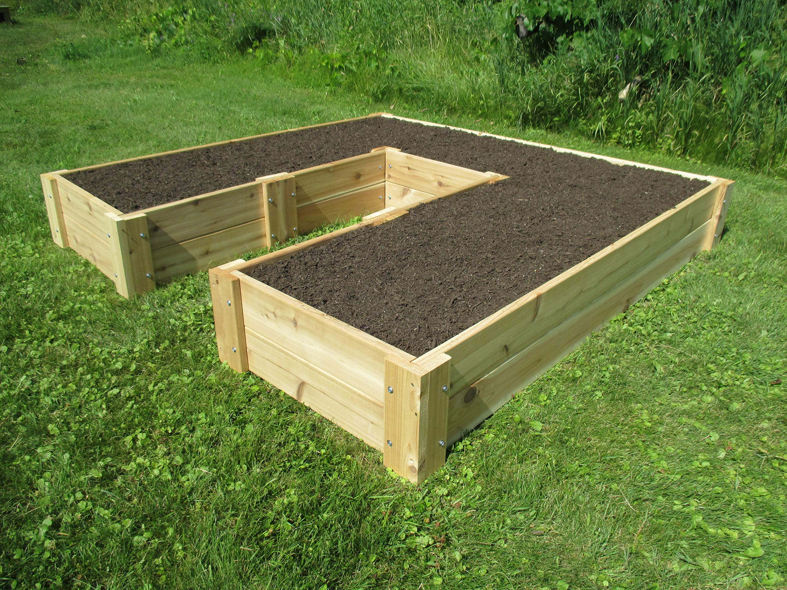garden bed, light wooden raised garden beds, dark soil, 2K Desktop Wallpaper
