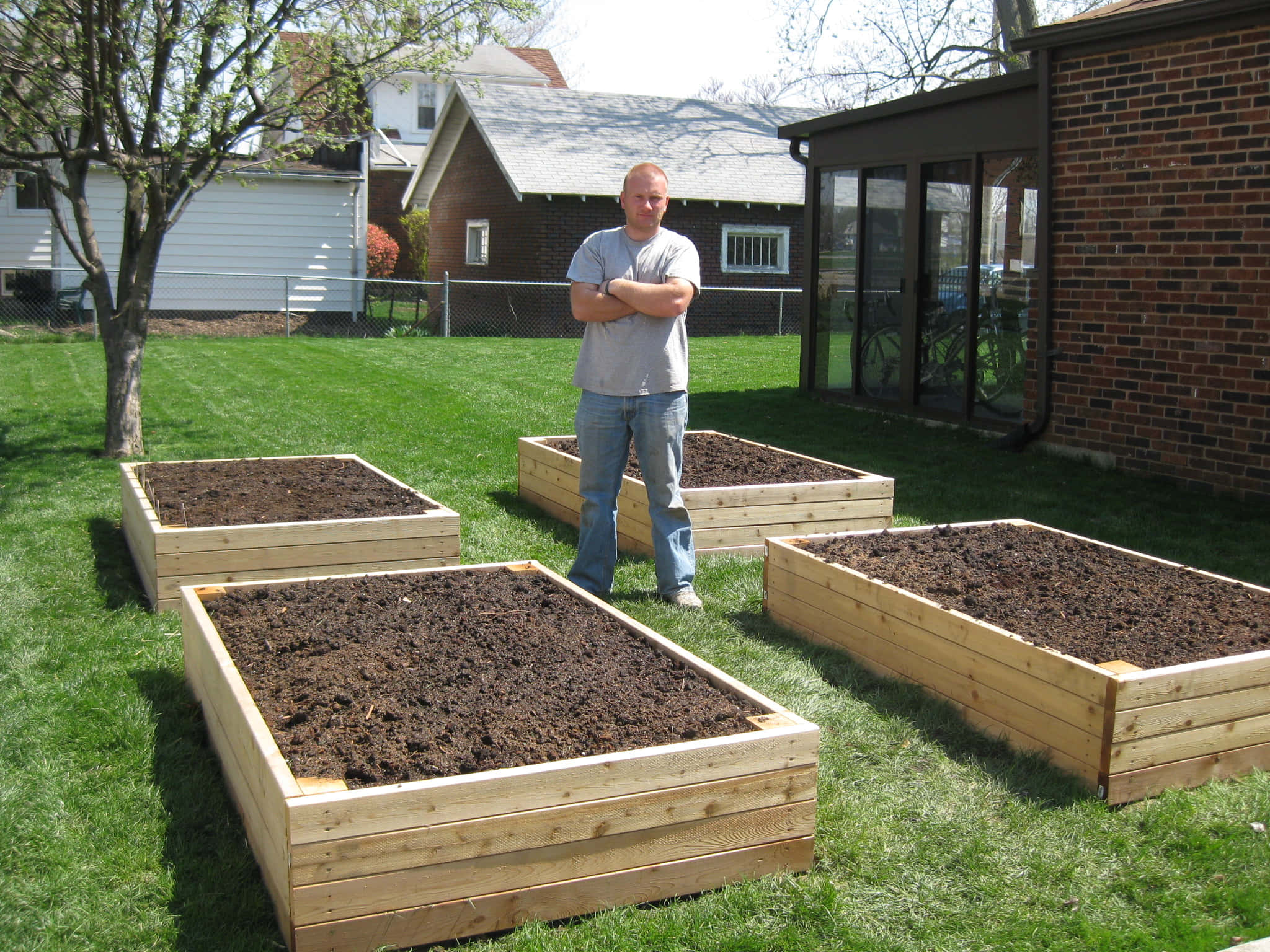 garden bed, wooden raised garden beds, dark soil, Full HD Desktop Wallpaper