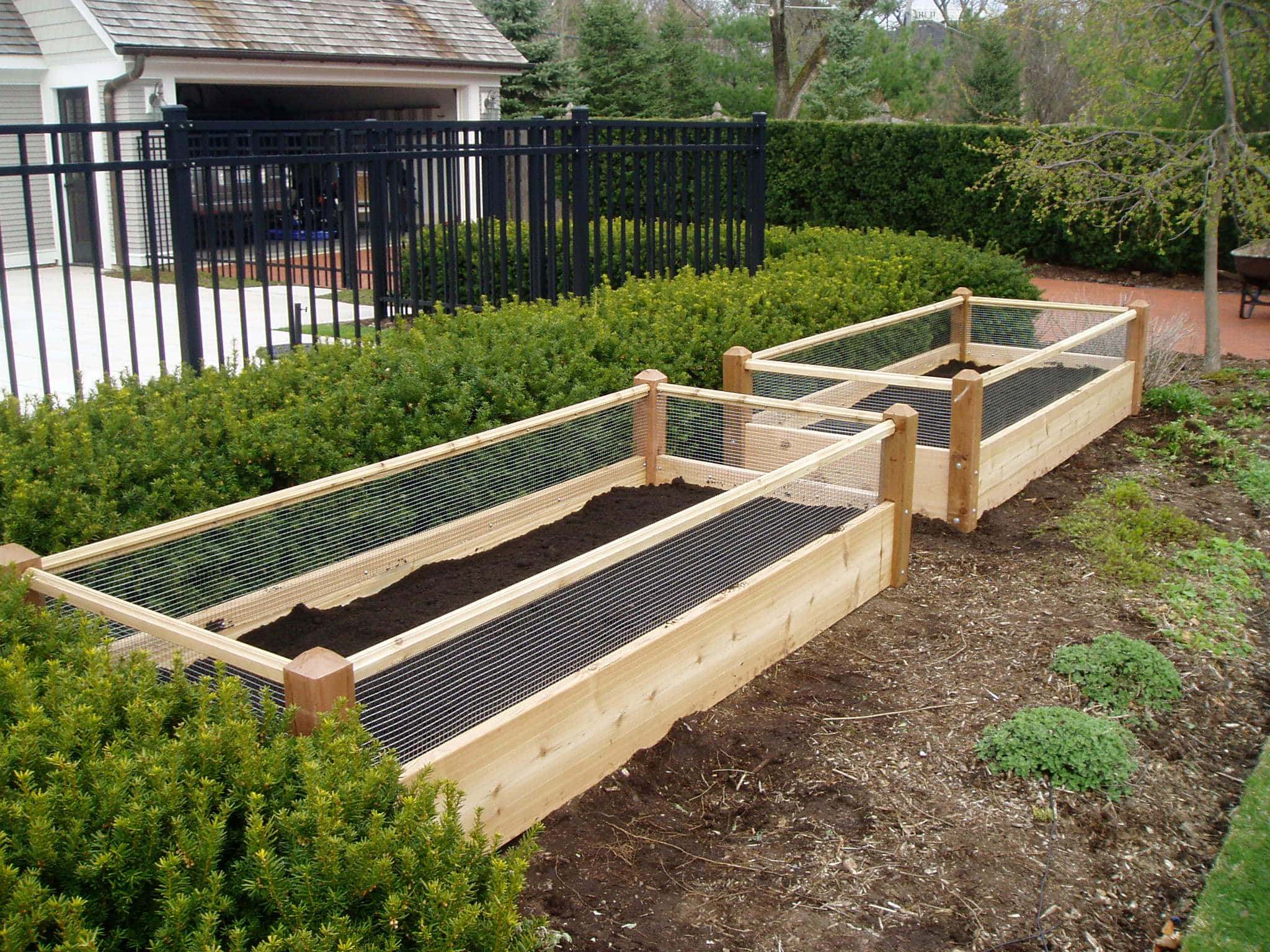 garden bed, wooden raised garden beds, dark soil, Full HD Desktop Wallpaper