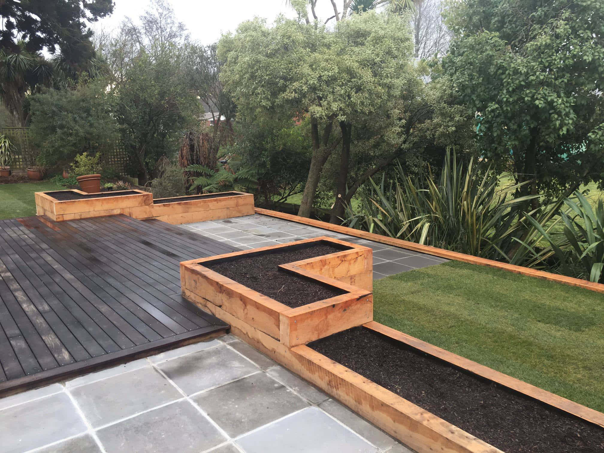 garden bed, dark wood planks, raised wooden planters, Full HD Desktop Wallpaper