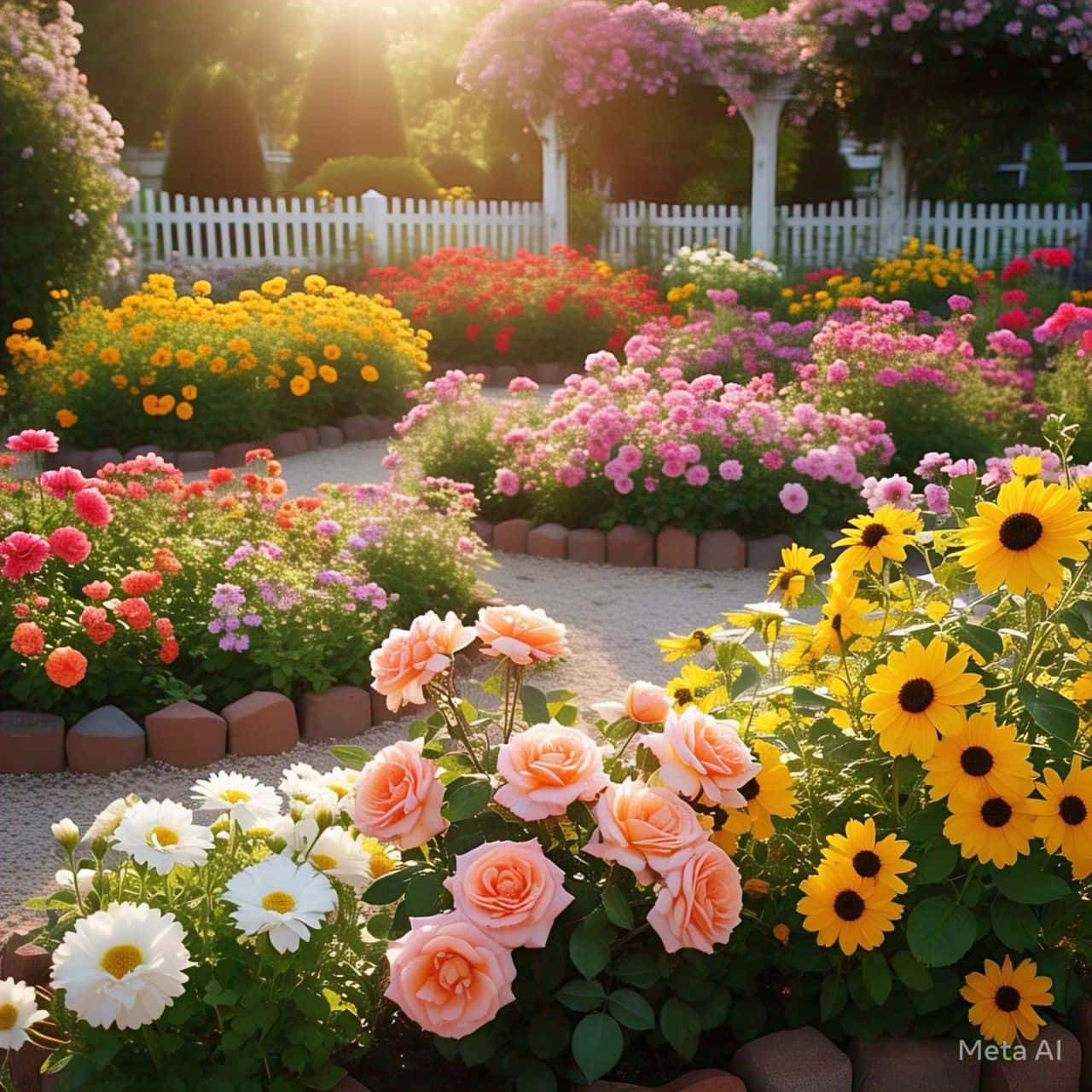 pink roses, yellow sunflowers, white daisies, HD Desktop Wallpaper