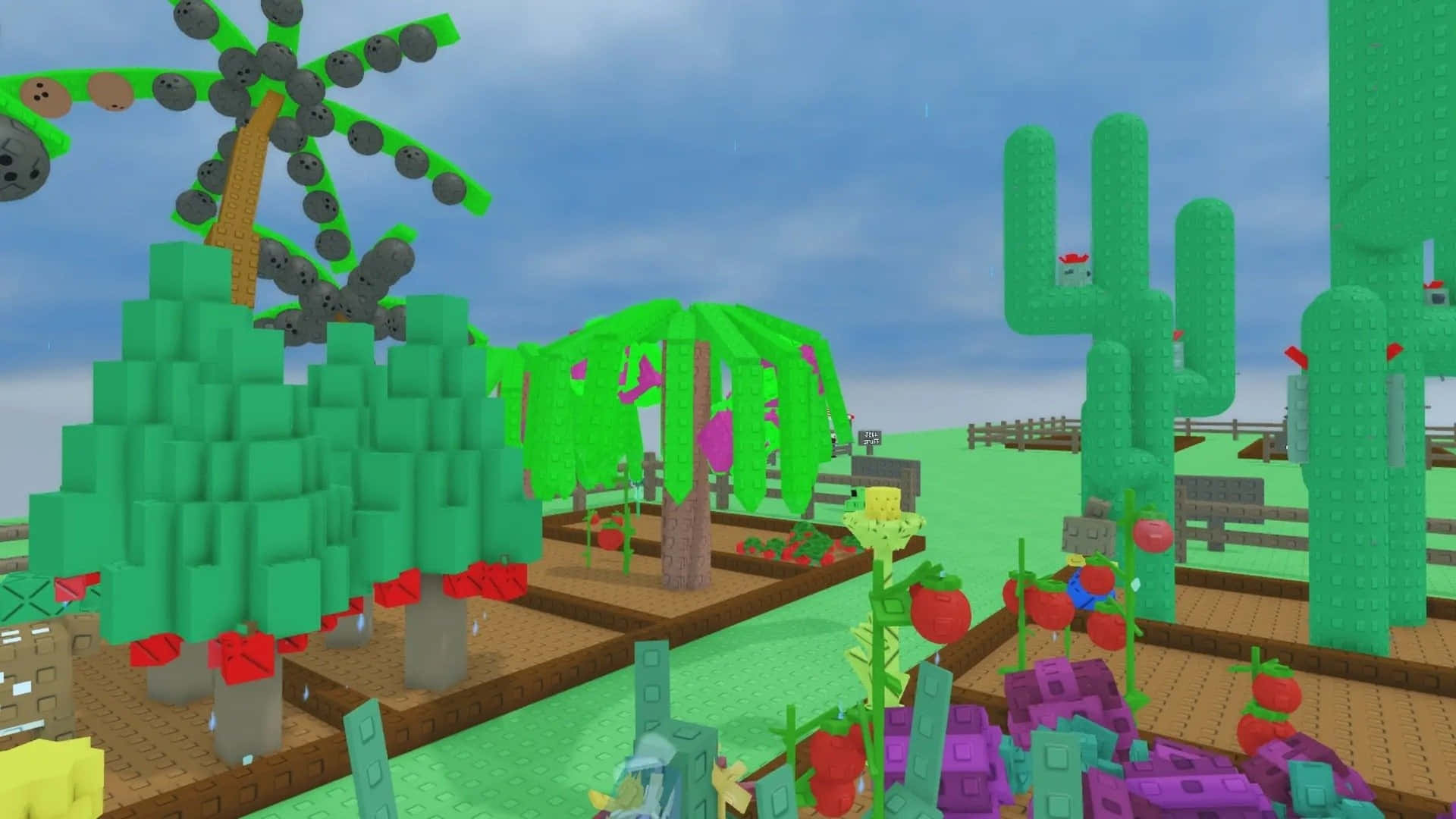 pixelated cacti, pixelated tomatoes, pixelated palm trees, Full HD Desktop Wallpaper