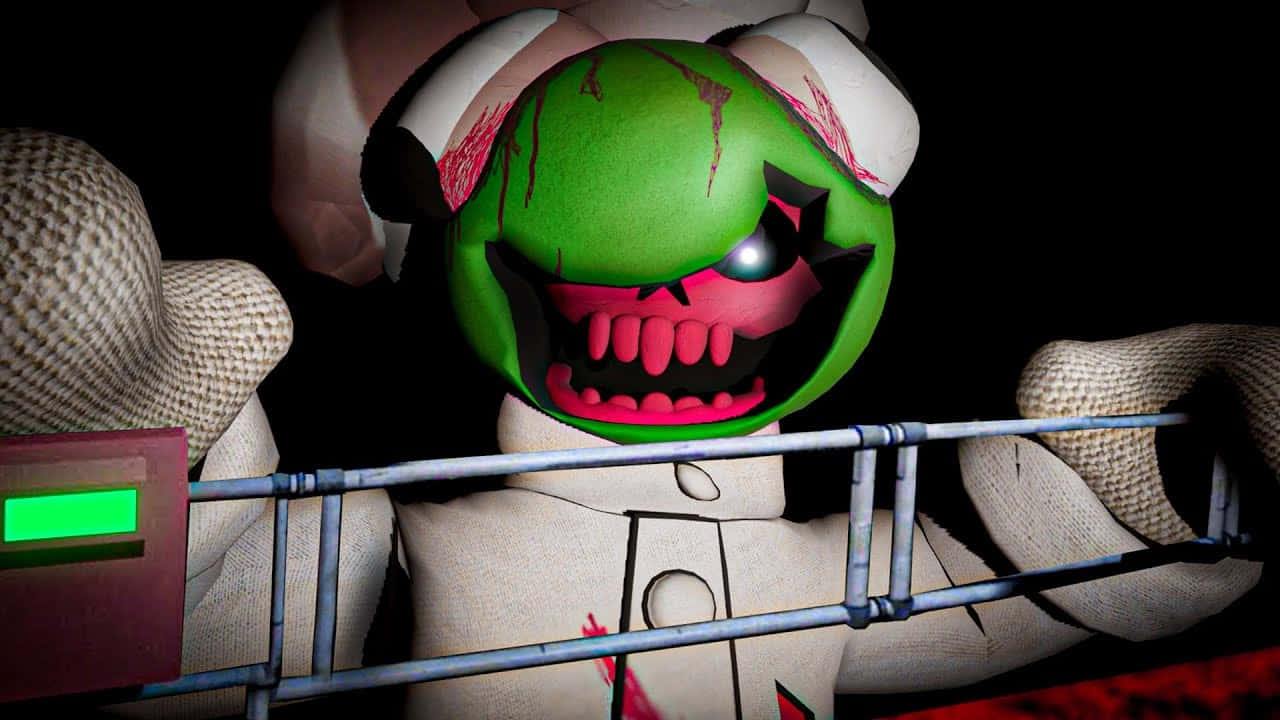 Garden Of Banban, green-skinned horror doll, glowing eyes, HD Desktop Wallpaper