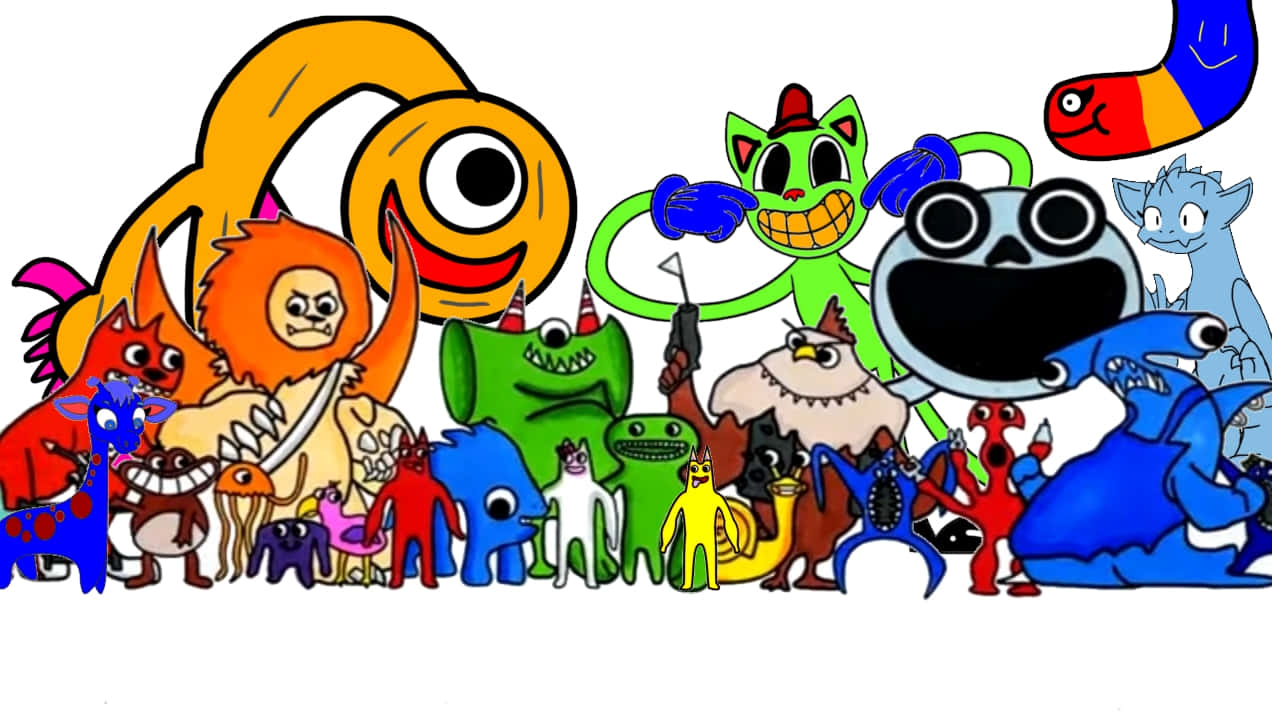 Garden Of Banban, cartoon group, diverse smiling monsters, SD Desktop Wallpaper