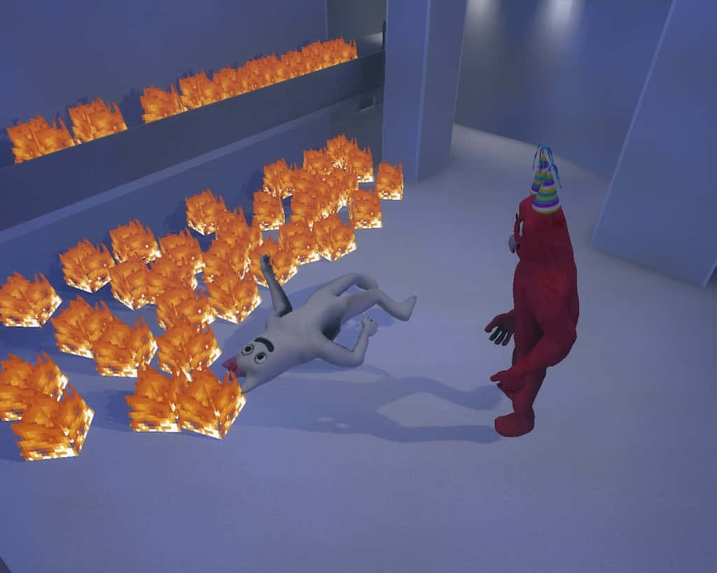 Garden Of Banban, fire trap scene, red character, SD Desktop Wallpaper