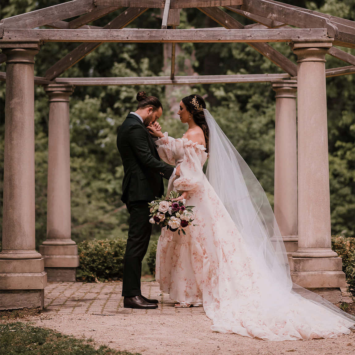 garden wedding, floral gown, veil, SD Desktop Wallpaper